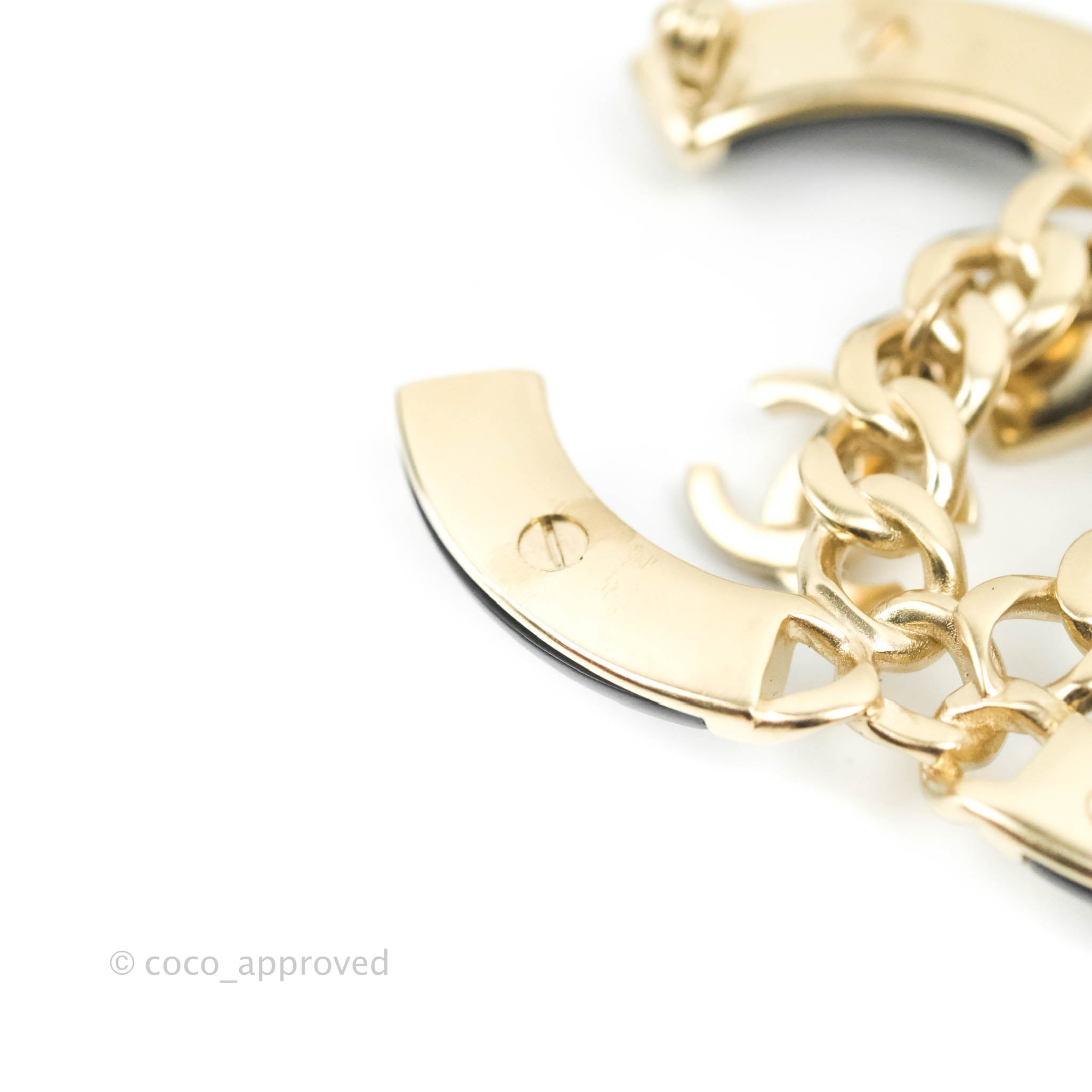 Chanel CC Chain Black Brooch Gold Tone 18B - Elegant Vintage Chanel Pin for Women, Perfect for Jackets, Bags & Scarves