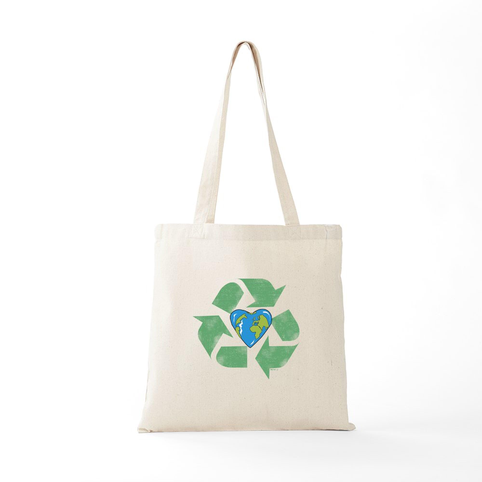 Eco-Friendly Recycle Earth Heart Tote Bag - Natural Canvas Reusable Shopping Bag for Groceries, Beach & Daily Use