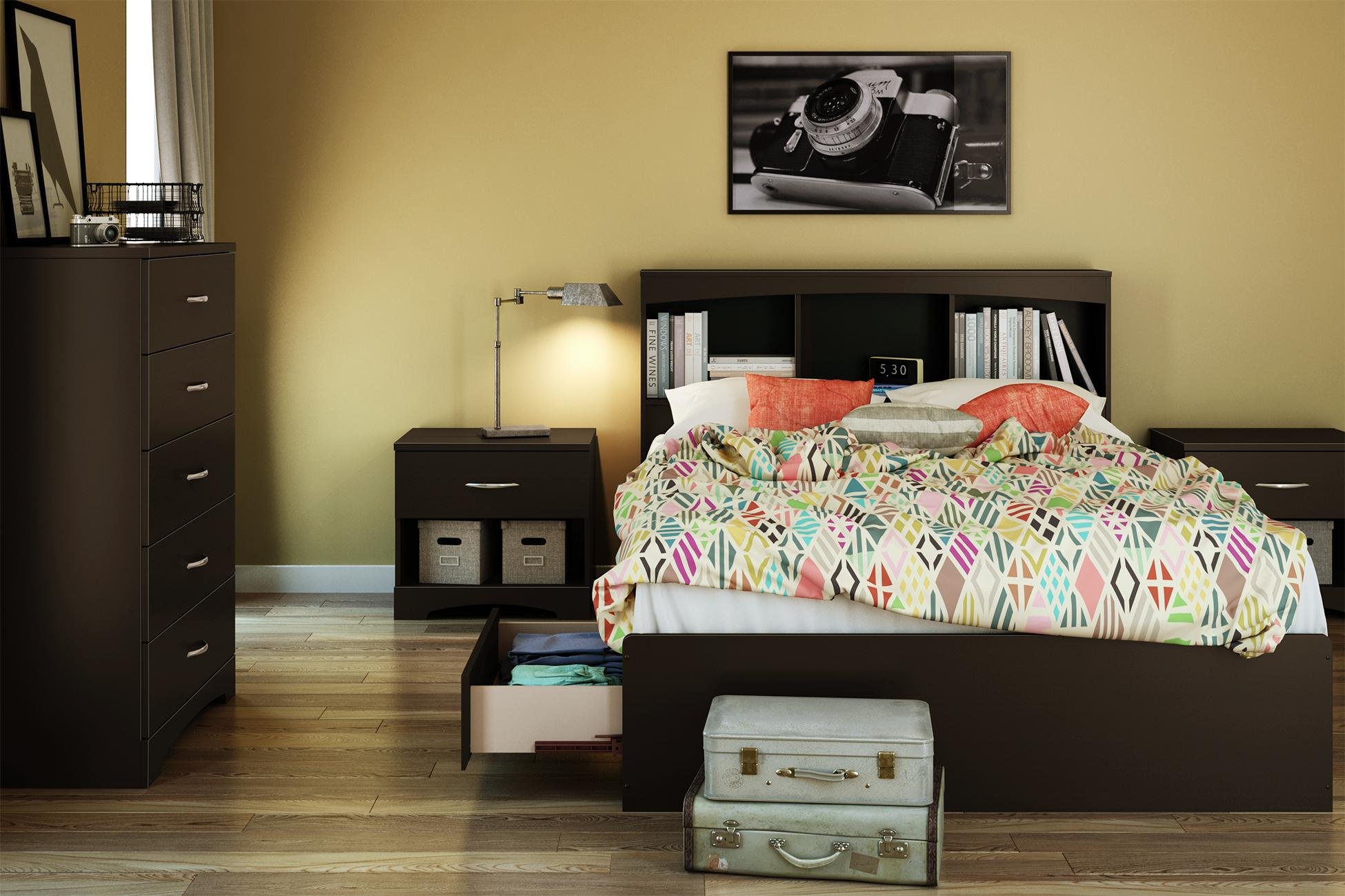 South Shore Step One Bookcase Headboard - Full Size, Pure White - Space-Saving Storage Bed with Built-In Bookshelf for Small Bedrooms & Dorm Rooms