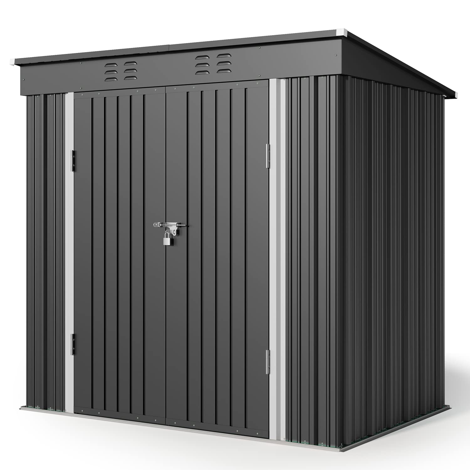 Gizoon 6x4 Feet Outdoor Storage Shed - Heavy Duty Metal Garden Shed with Double Lockable Doors, Waterproof & Anti-Rust Design for Backyard, Patio, Lawn (Dark Gray) - Perfect for Storing Tools, Equipment & Seasonal Items