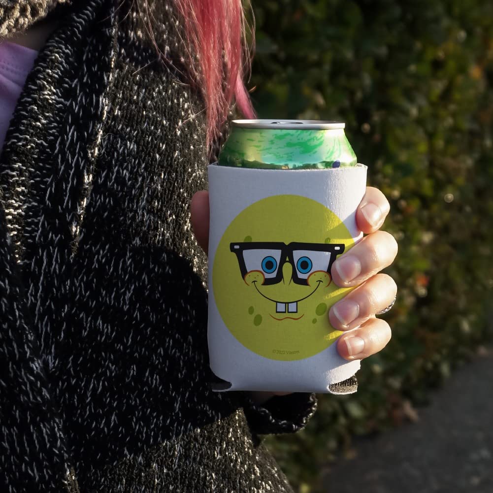 SpongeBob SquarePants Insulated Can Cooler - Collapsible Drink Sleeve for Beer & Soda - Funny Nerd Face Design - Perfect for Beach, Pool Parties & Outdoor BBQs