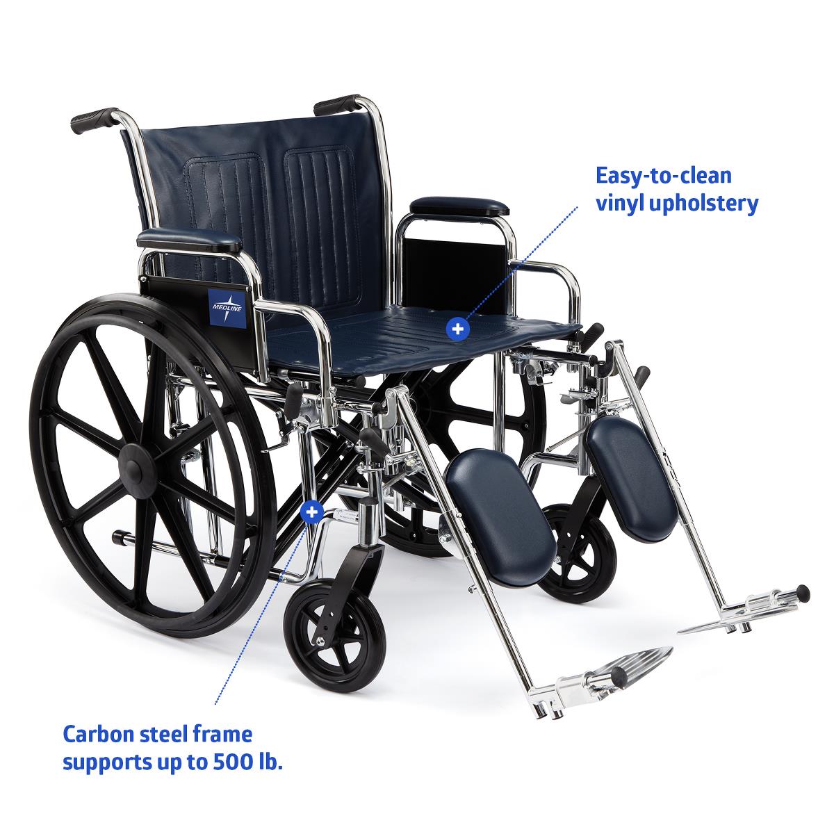 Excel Heavy Duty Wheelchair with Removable Arms & Detachable Footrests - 22 Inch Black Frame - Ideal for Home Use, Travel and Outdoor Mobility