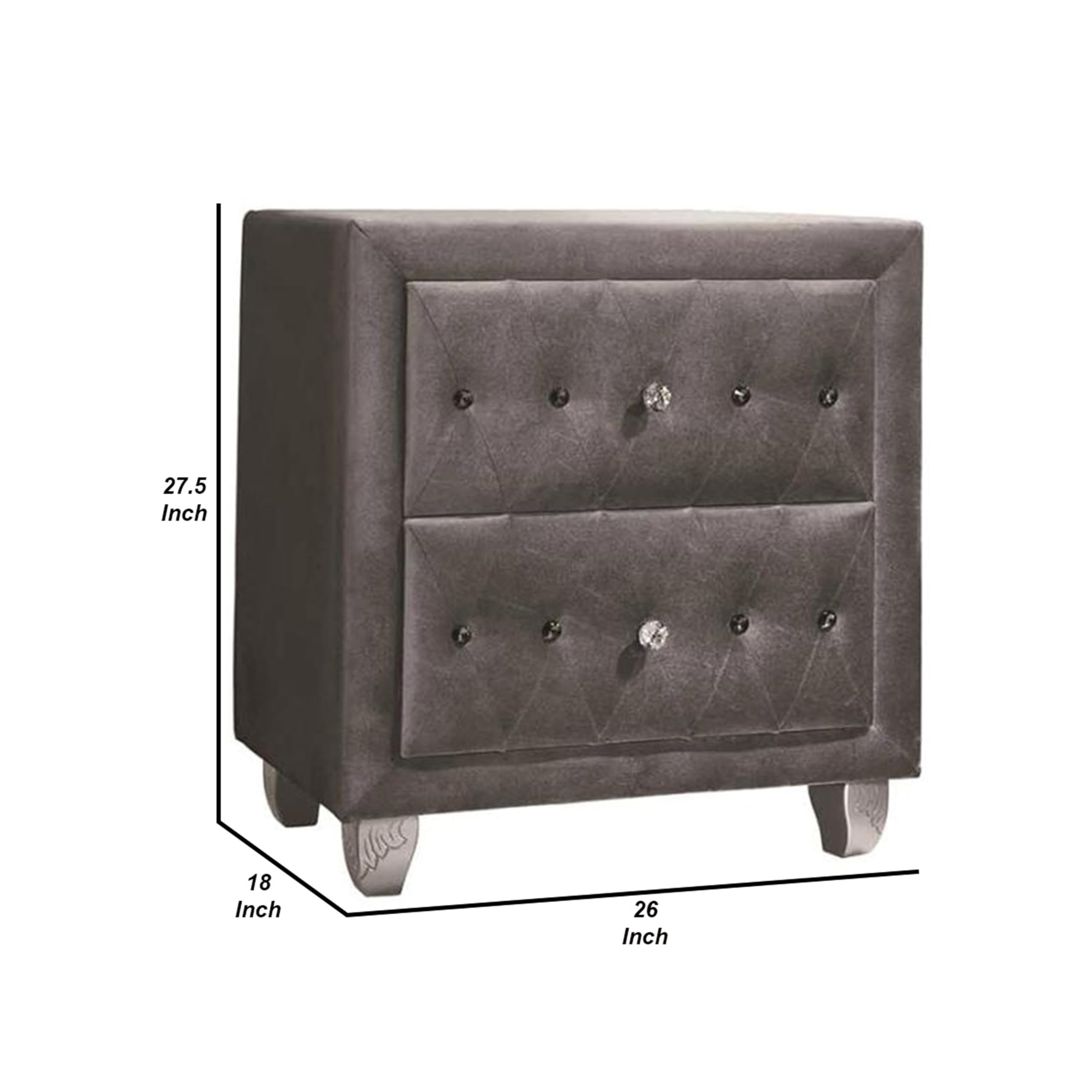 Benjara Fabric Upholstered Nightstand with Button Tufting - Gray Bedside Table for Bedroom, Living Room & Guest Room - Modern Small End Table with Storage
