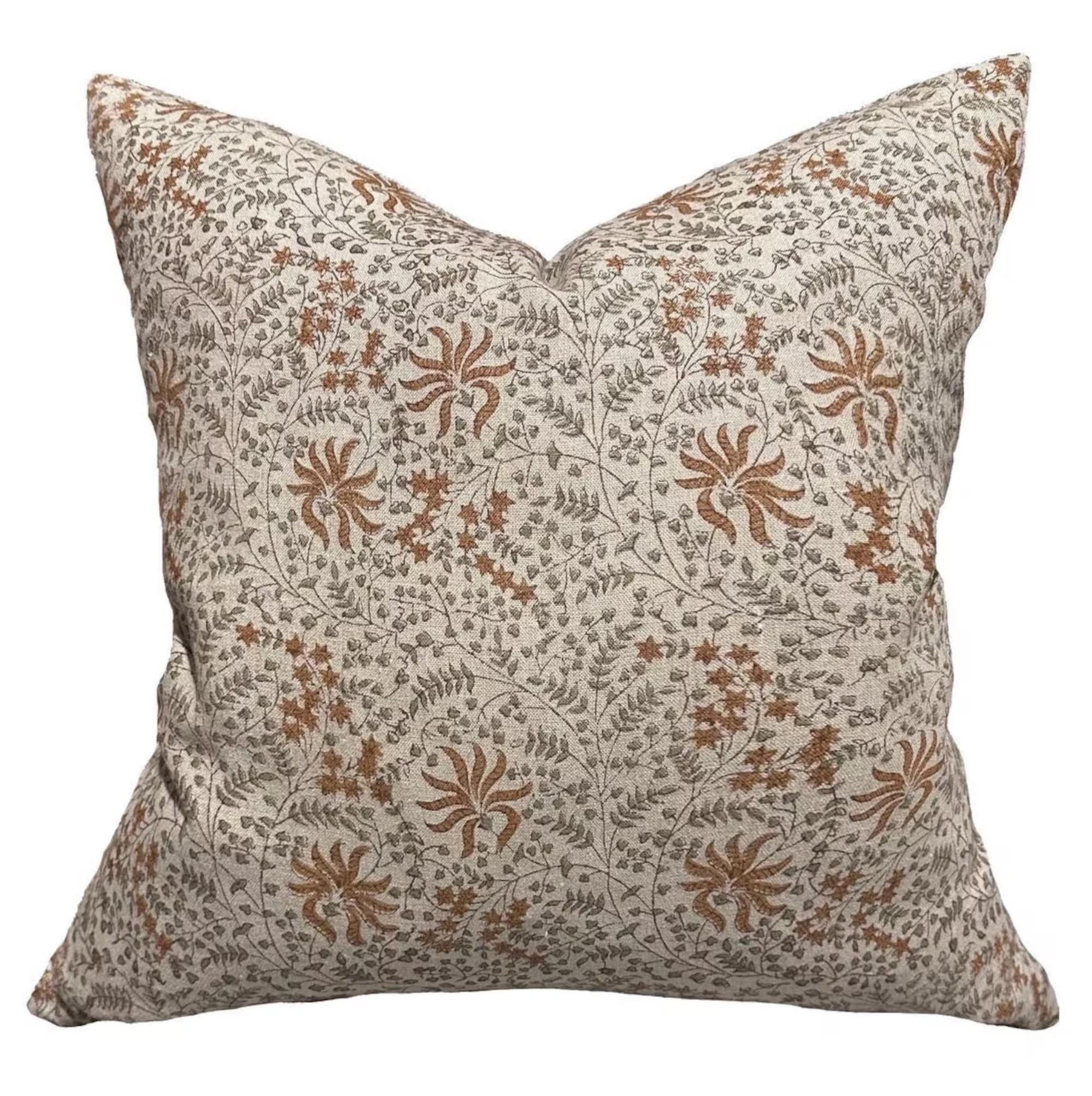 Designer Mosier Kishori Natural Ochre Olive Pillow Cover - Bohemian Home Decor for Living Room, Bedroom & Sofa