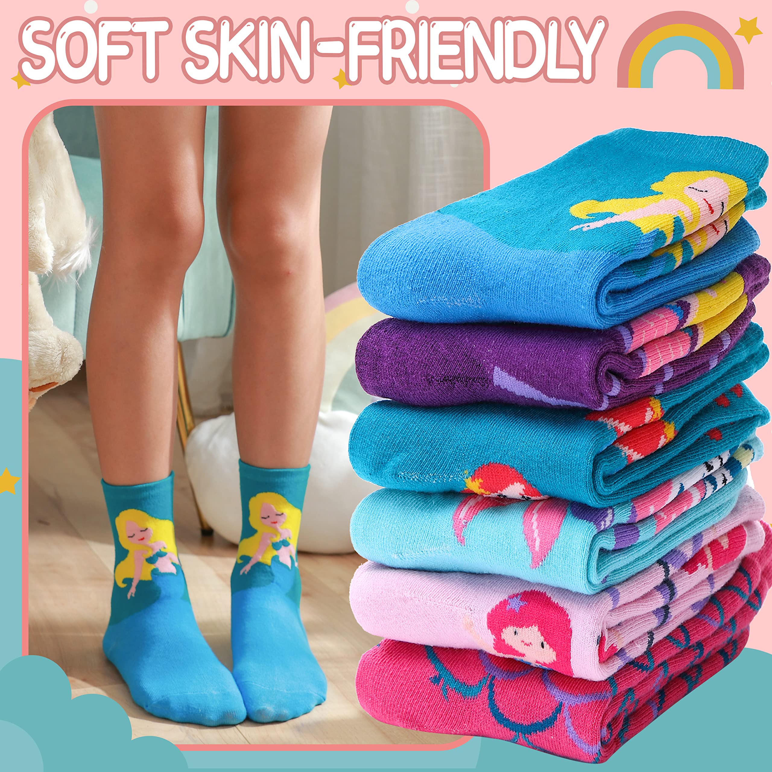 **Soft Cotton Kids Girls Socks - 6 Pairs Cute Animal Pattern Novelty Socks for School, Play & Everyday Wear**