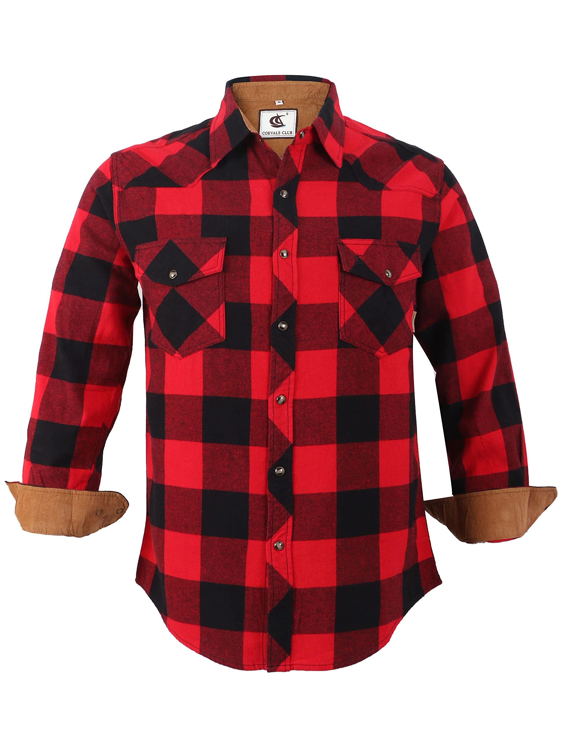 COEVALS CLUB Men's Flannel Shirts - Long Sleeve Western Snap Button Plaid Shirt for Casual & Work Wear | Perfect for Outdoor Activities, Camping, and Fall Layering