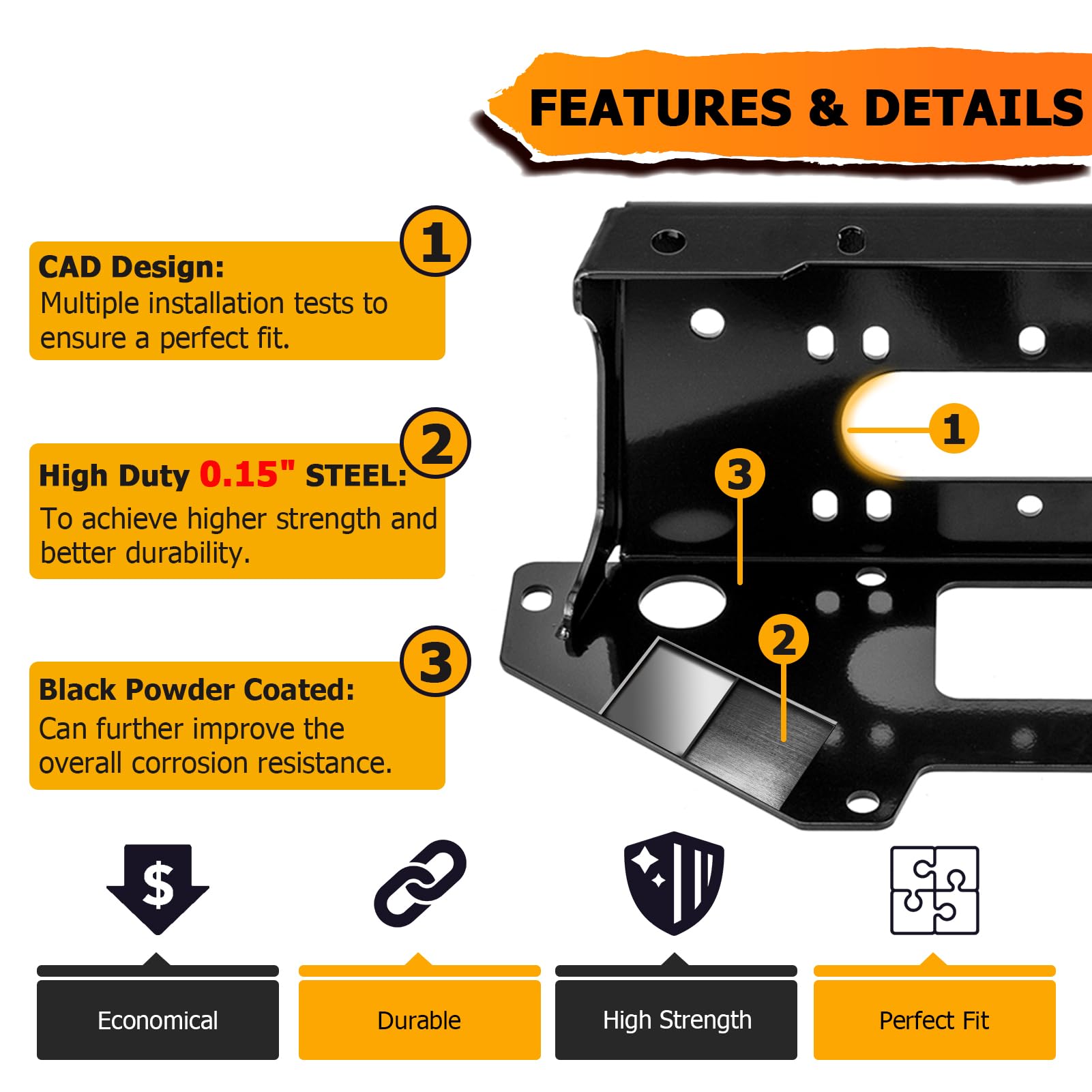 WeiSen Winch Mounting Bracket Plate Kit for Polaris RZR PRO XP 2 & 4 (2020-2025 Models) - Heavy Duty Off-Road Accessory for UTV Trail Riding & Mudding Adventures