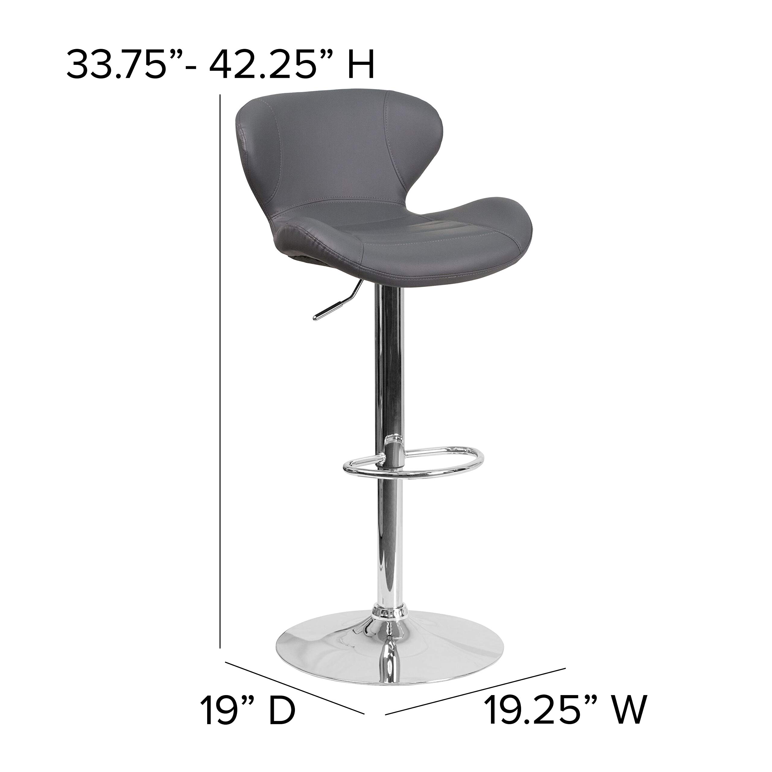 Adjustable Height Gray Vinyl Bar Stool with Curved Back - Perfect for Kitchen Islands, Breakfast Bars & Home Decor