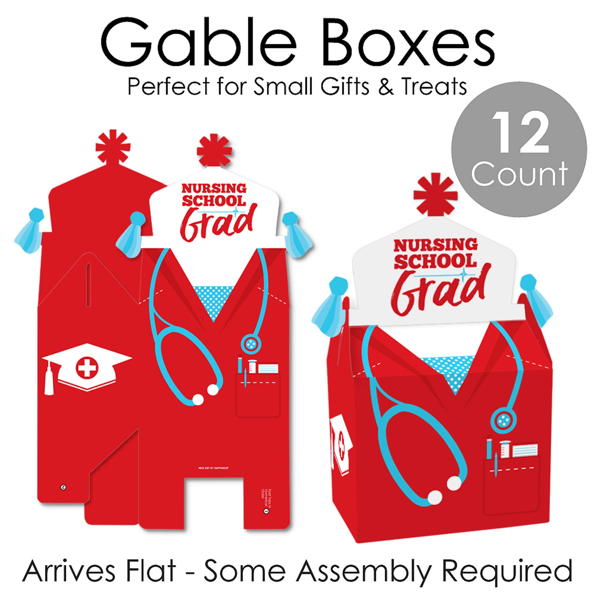 Nurse Graduation Treat Box Party Favors - Set of 12 Medical Nursing Goodie Gable Boxes for Graduation Celebrations & Healthcare Events