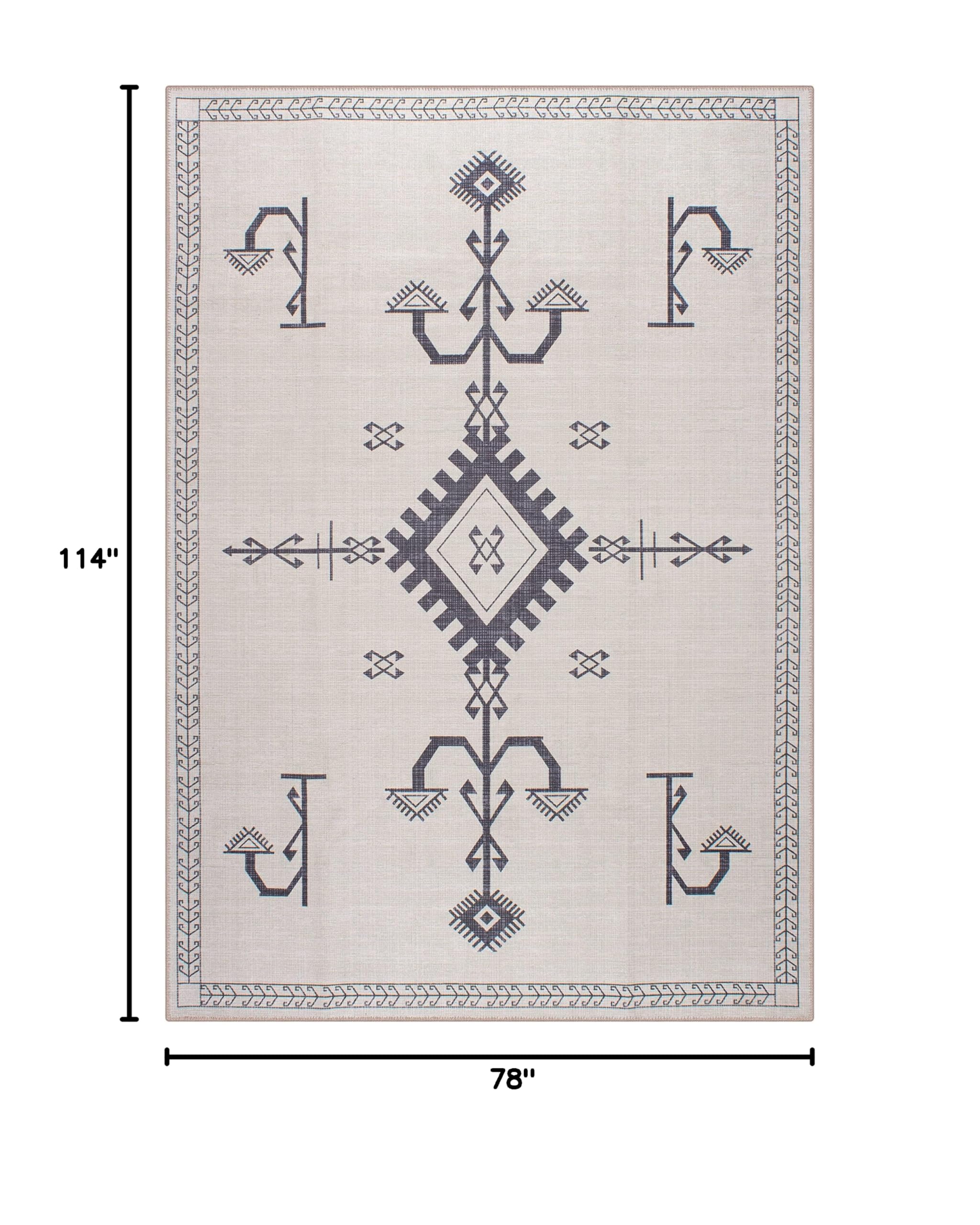 GLN Bohemian Collection - Machine Washable Non-Slip Low Pile Chenille Area Rug for Living Room, Bedroom, Bathroom (6'6
