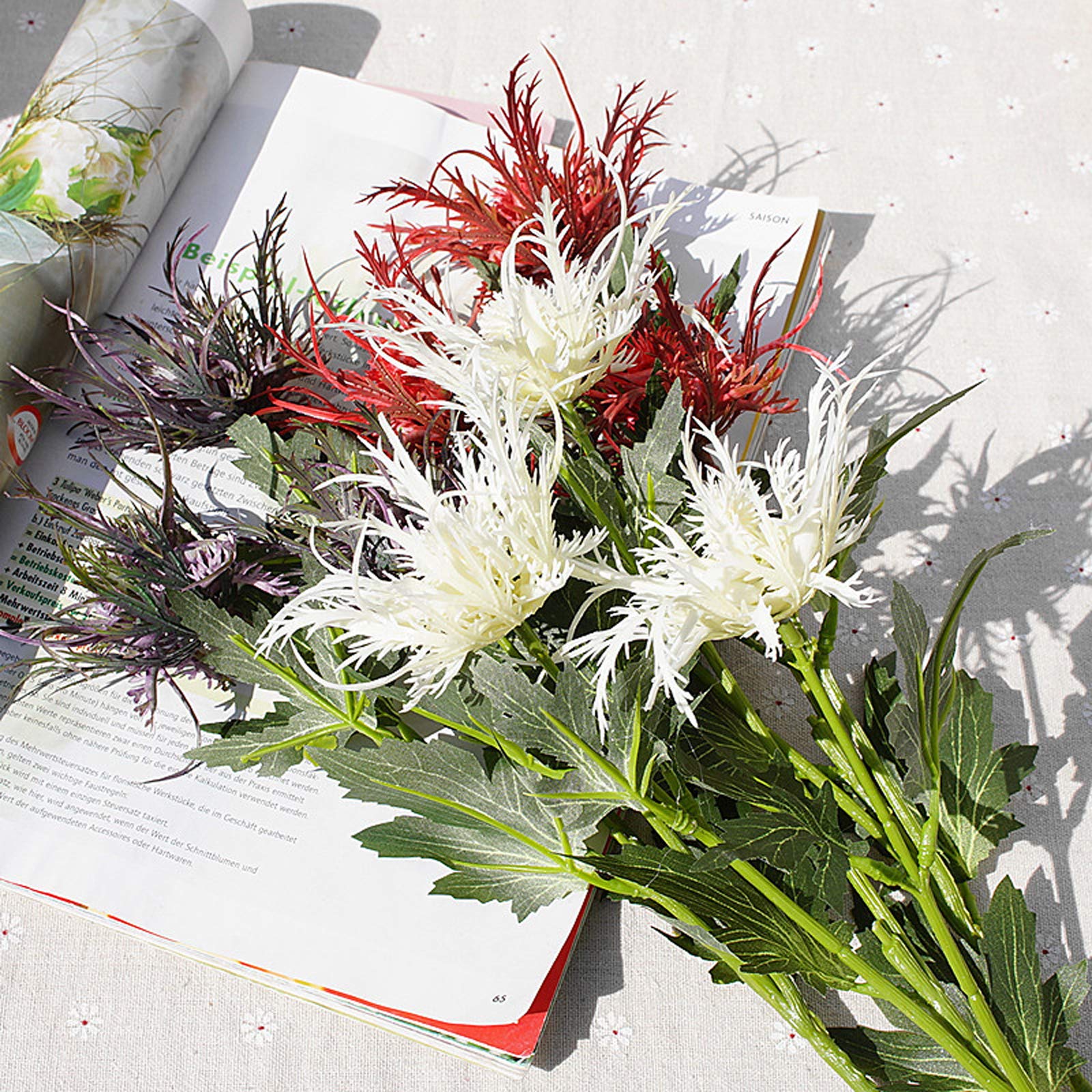 6 Sets Artificial Eryngium Foetidum Flowers - Fake Thistle Spray Sea Holly Plants for Home Wedding Party Decor (White) | Perfect for Centerpieces, Bouquets, and DIY Floral Arrangements