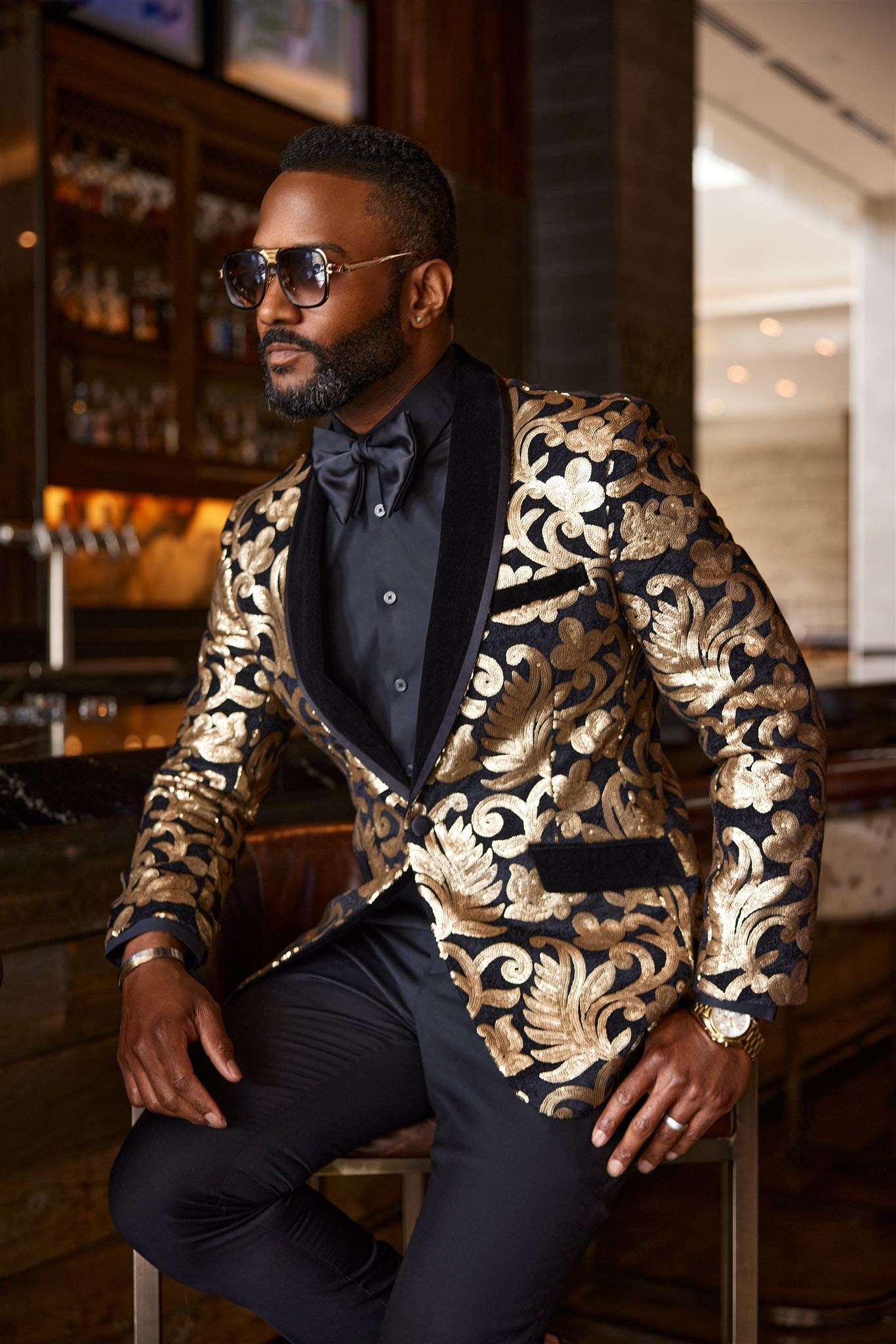 Elegant Gold Sequin & Velvet Dinner Jacket for Women - Formal Evening Wear & Special Occasions