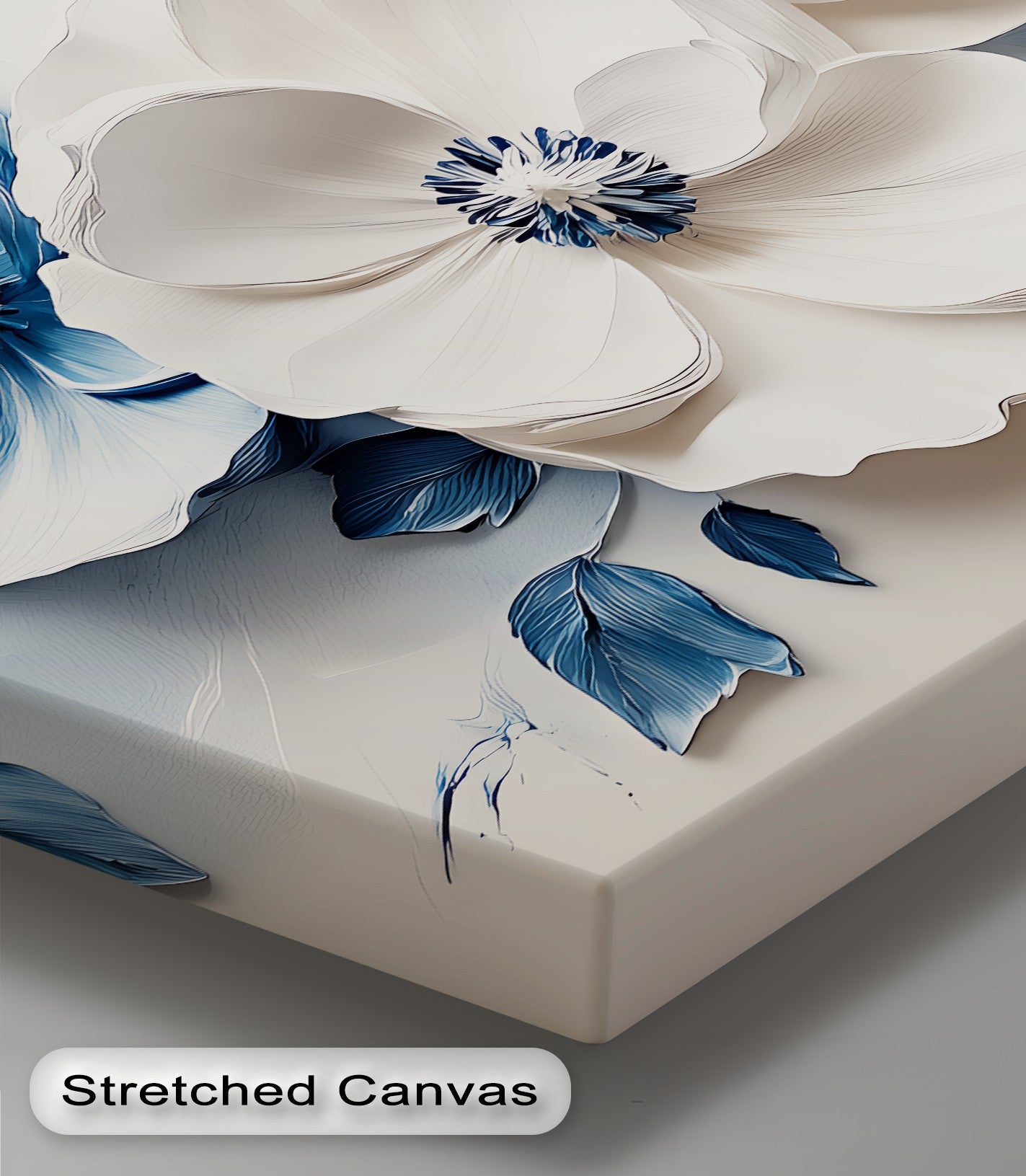 Blue Serenity Blooms Floral Canvas Wall Art - Navy & White Botanical Painting for Living Room, Bedroom Decor | Home & Office Wall Hanging