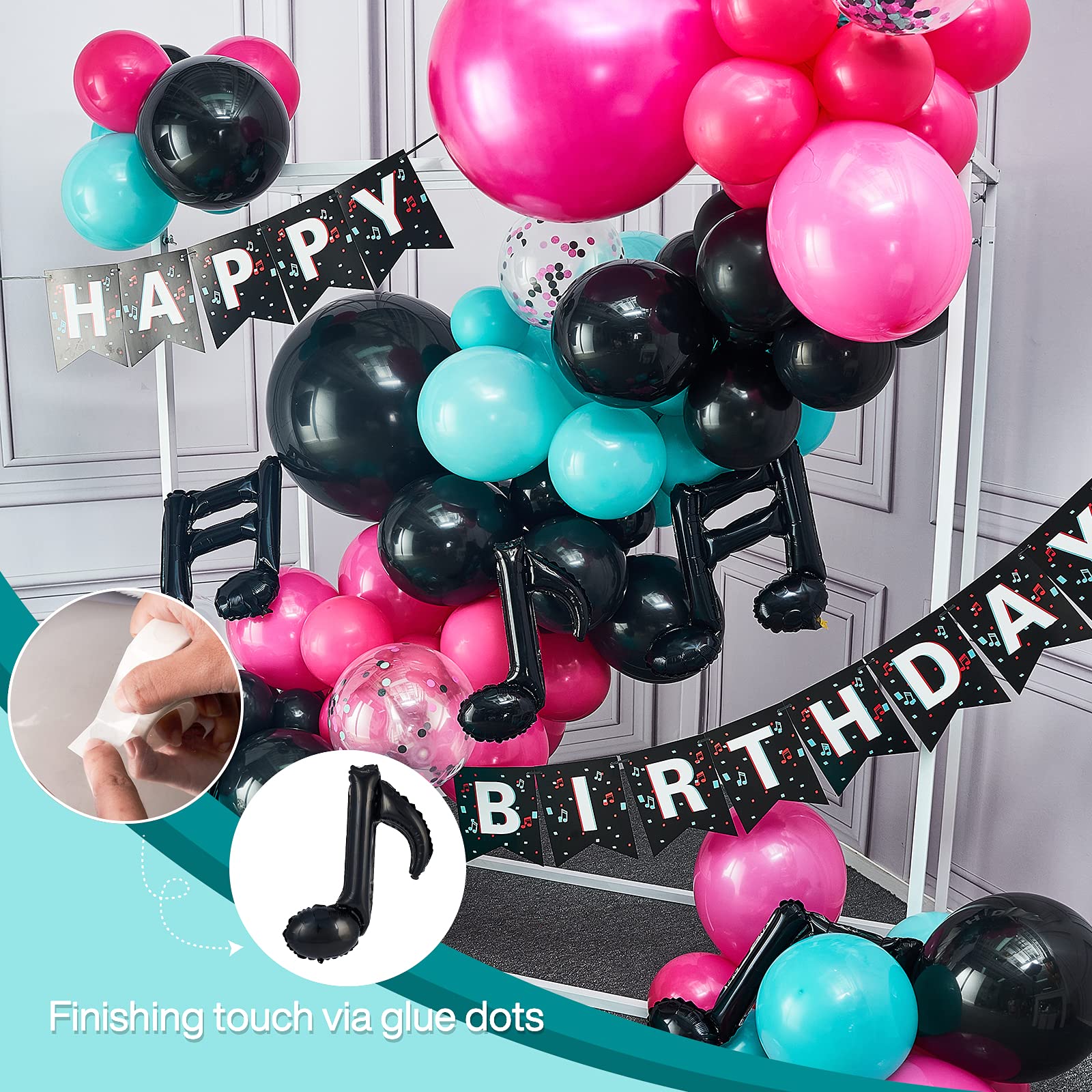 TikTok Birthday Party Decorations Kit - 140pcs Party Supplies with Balloon Arch & 4 Music Note Balloons - Happy Birthday Banner for TikTok Themed Party - Perfect for Music Lovers, Social Media Celebrations & Teen Birthday Decor