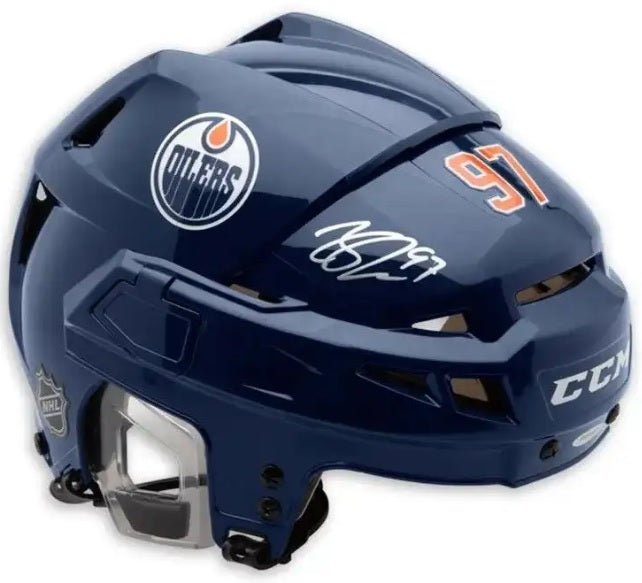 Connor McDavid Autographed Edmonton Oilers Adidas Navy Hockey Helmet - Upper Deck Authenticated - Perfect for Collectors, Fans & Game Room Display