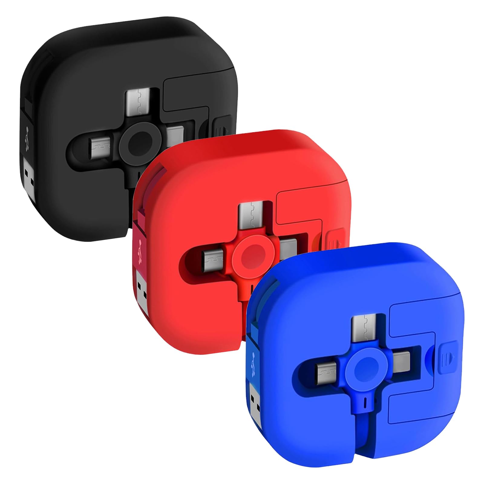 Nadiaen 3-in-1 Retractable Charging Cable - Fast Charging & Data Sync for iPhone, Samsung Galaxy, Huawei, PS, Tablets (Blue/Black/Red) | Perfect for Home, Office & Travel Accessories