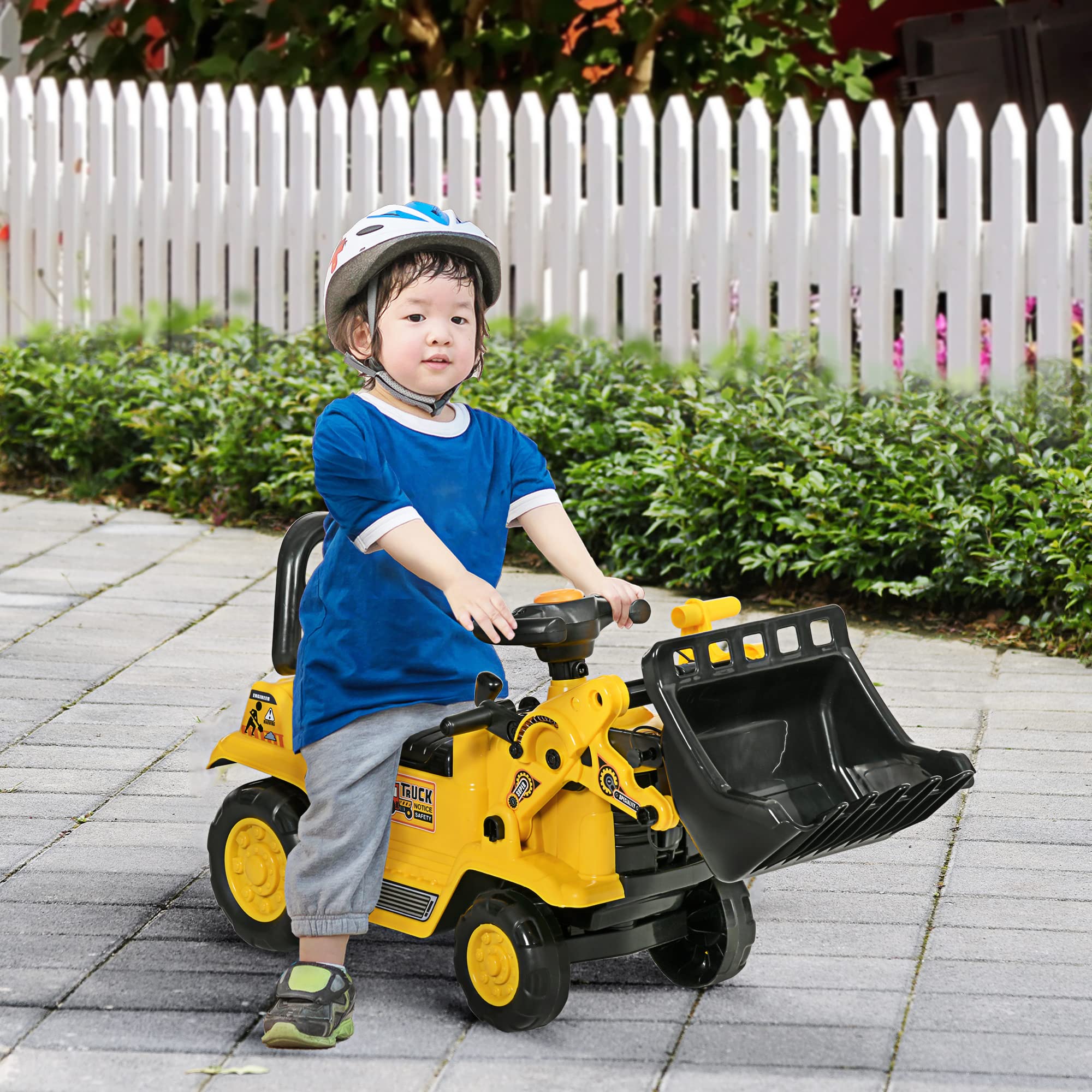 **HOMCOM Kids Ride-On Excavator Toy with Horn & Storage - Pretend Play Construction Truck for Toddlers 18-48 Months - Outdoor & Indoor Play, Birthday Gift Idea**