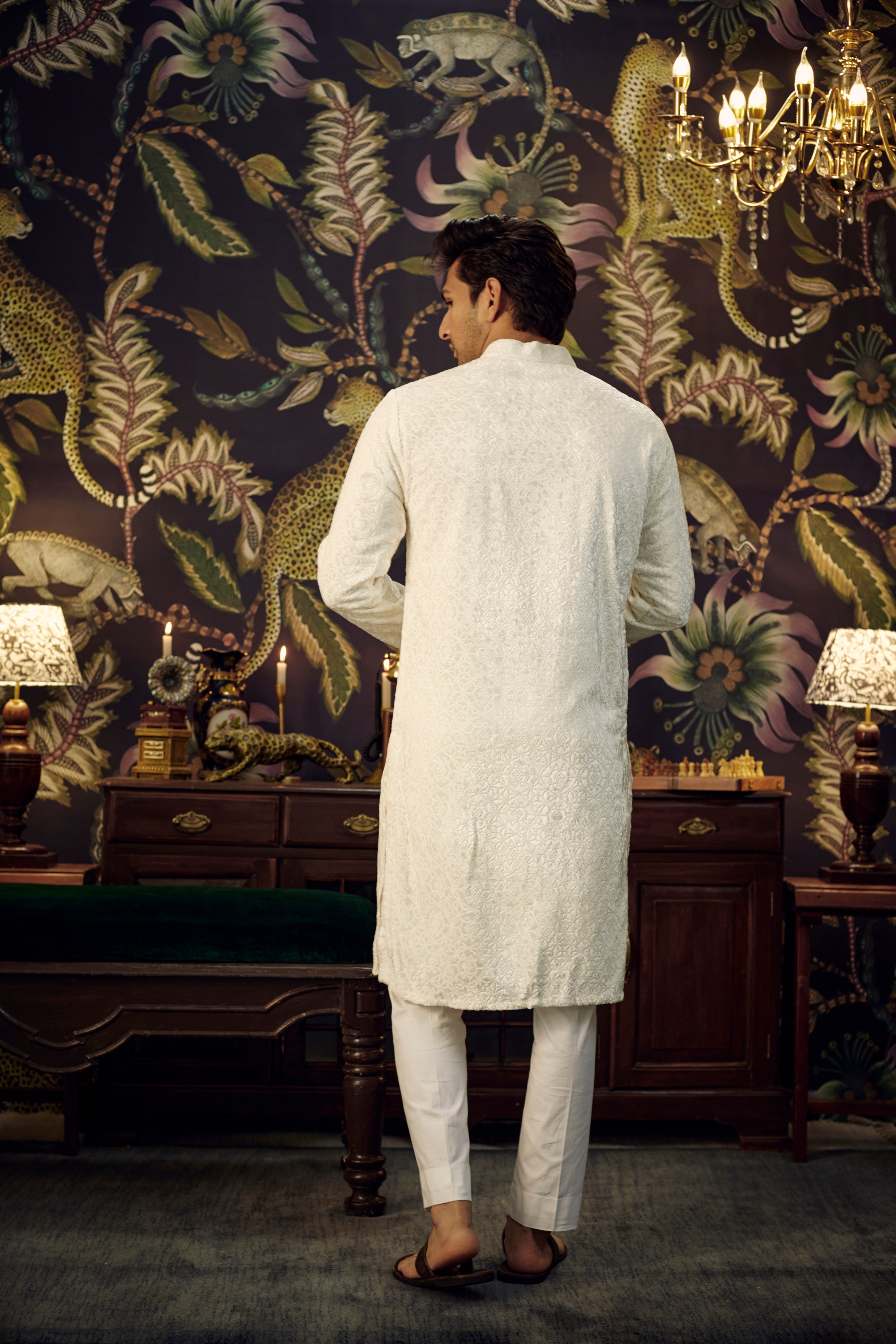 Elegant Off-White Geometric Embroidered Kurta with Tone-on-Tone Thread Work - Perfect for Festive Occasions, Weddings & Ethnic Fashion