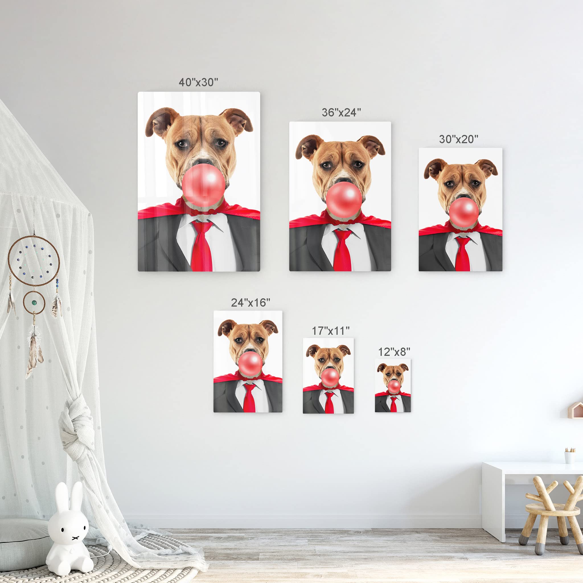 Staffordshire Bull Terrier Superhero Dog Chewing Gum Metal Wall Art Print - Pet Lover Gift, Animal Decor for Living Room, Bedroom, Nursery (24x16 Inches) - Perfect for Dog Themed Rooms & Unique Home Decor