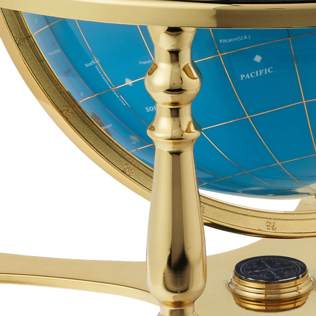 21-Inch Tall Turquoise Ocean Gemstone World Globe with Gold Stand - Unique Art Tabletop Decor for Home, Office & Gifts