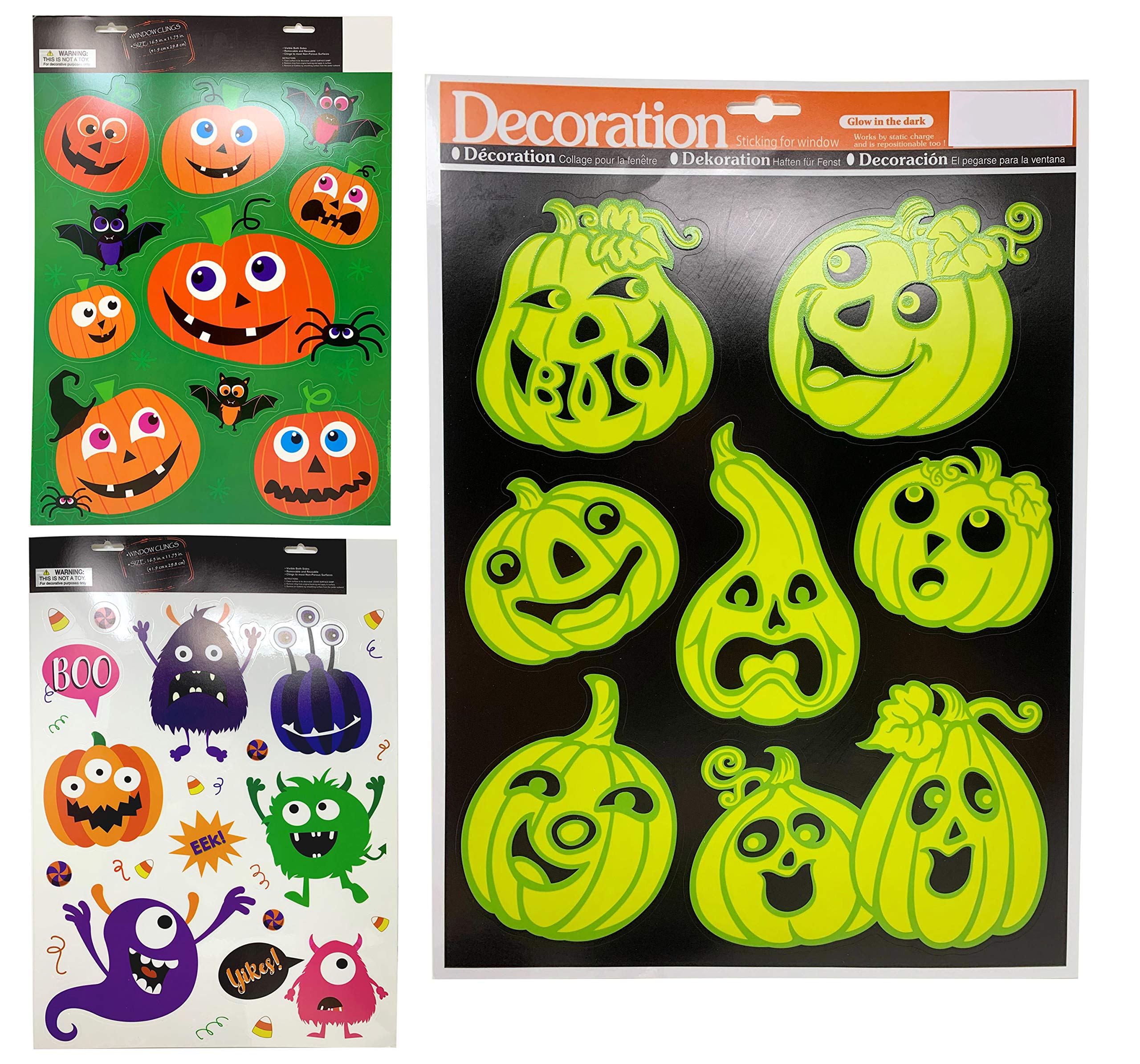 Halloween Window Clings Decorations - Colorful Cute Gel Stickers for Windows, Spooky Holiday Home Decor (Set of 1) - Perfect for Halloween Party, Haunted House & Fall Festival Decorating