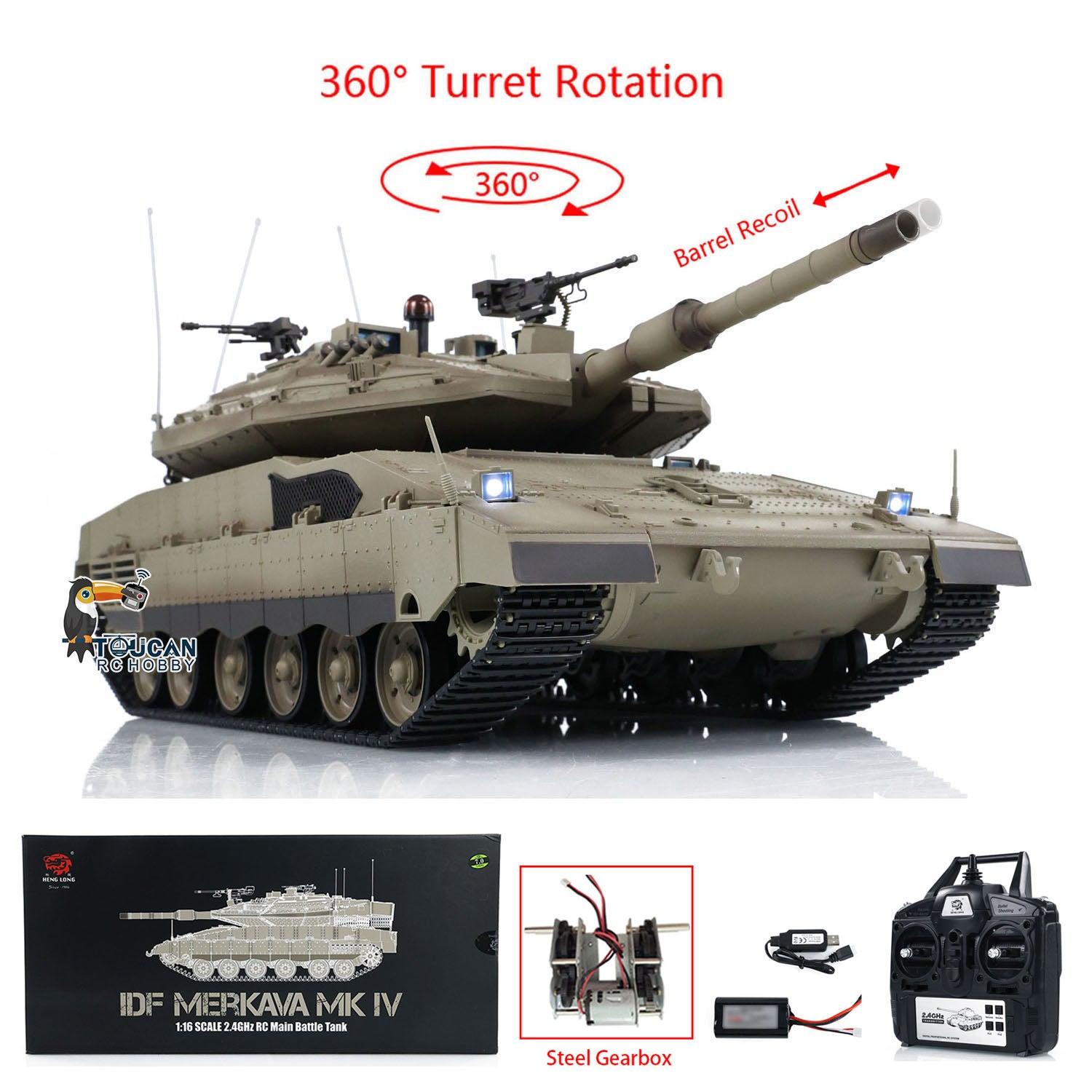 1:16 Scale 2.4GHz Remote Control IDF Merkava MK IV RC Tank with Metal Gearbox & Steel Gears - Military Tank Model for Collectors & Display | Battle Simulation & War Game Scenes