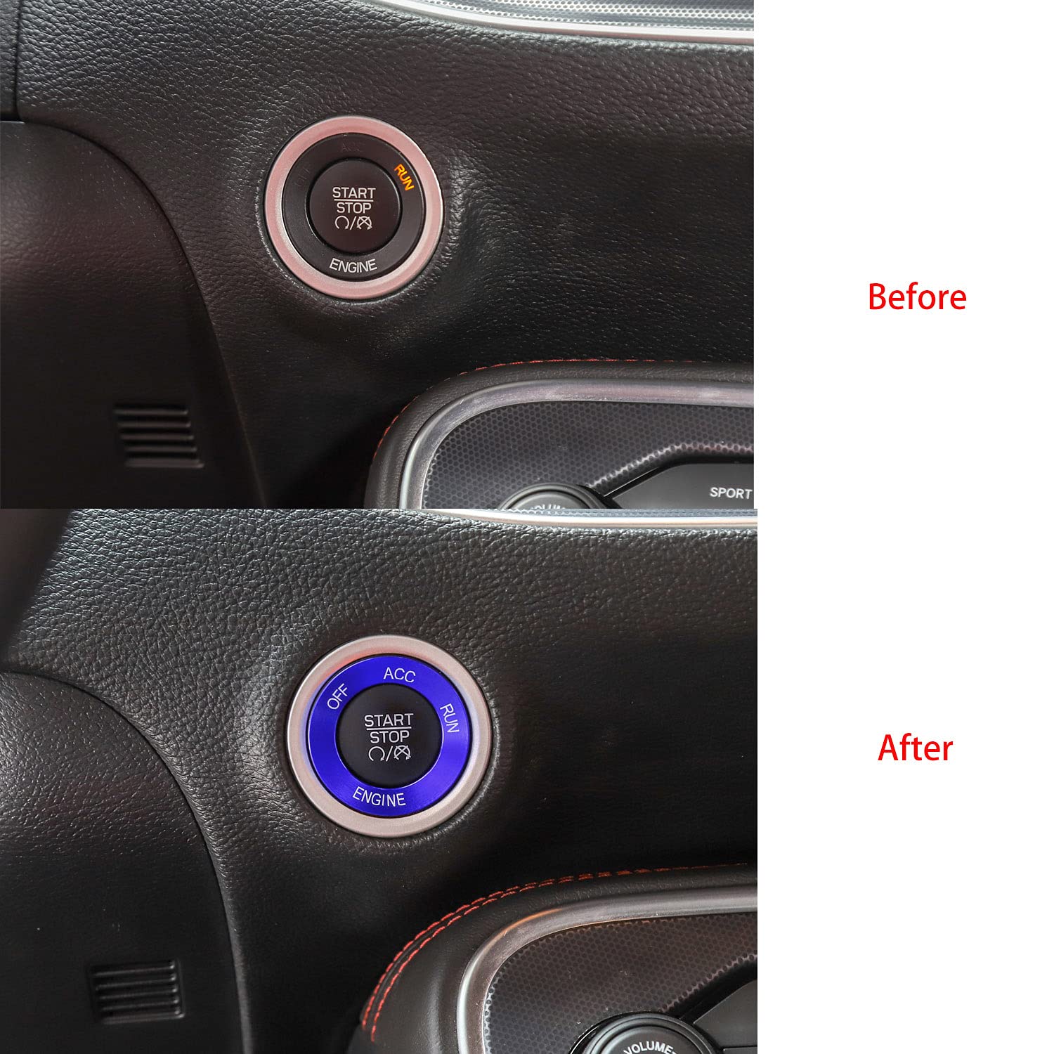 Keptrim Blue Aluminum Alloy Engine Start Stop Trim for 2010-2020 Dodge Challenger/Charger/RAM & 2014 Durango - Upgrade Interior Accessory for Enhanced Driving Experience