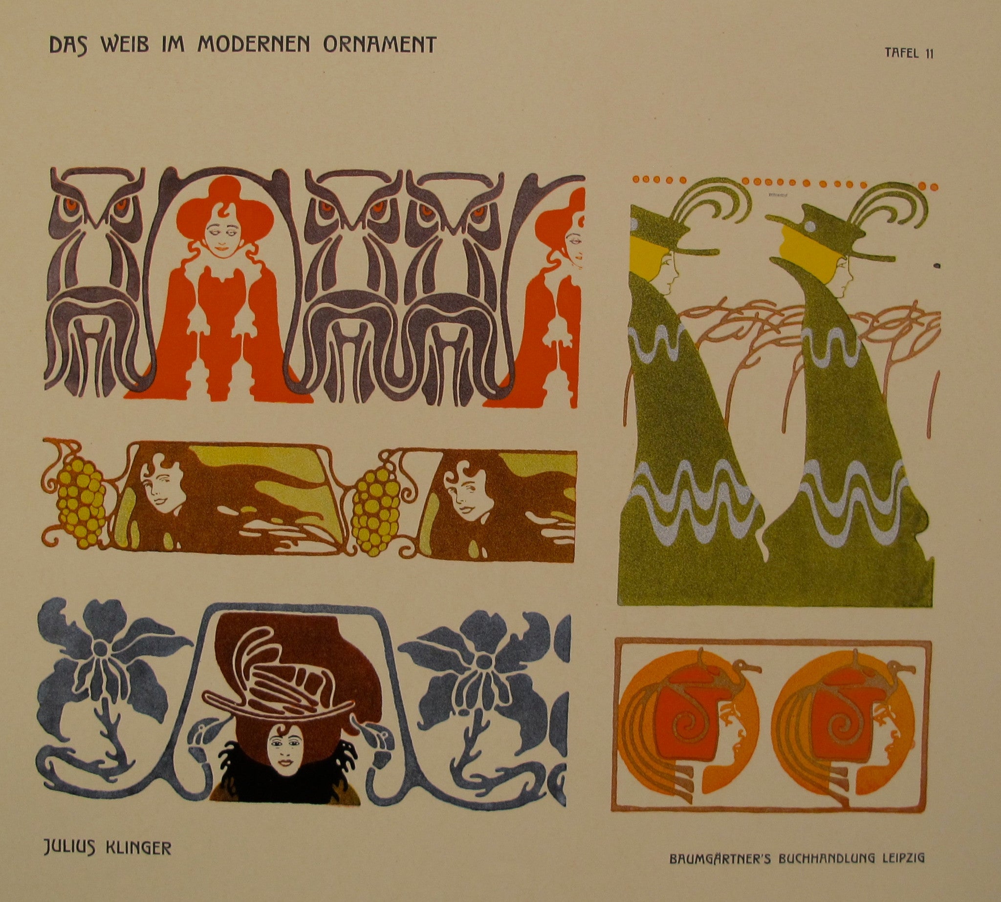 1902 Original German Art Nouveau Poster - Das Weib Im Modernen Ornament Plate 11 by Klinger | Vintage Home Decor & Art Collection Display