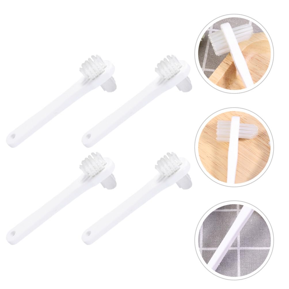 Beaupretty 4 Pack Double Headed Toothbrush Cleaners - Portable Finger Nail & Teeth Cleaning Brush Set, Travel Friendly White PP Material - Perfect for Travel, Home & Office Use