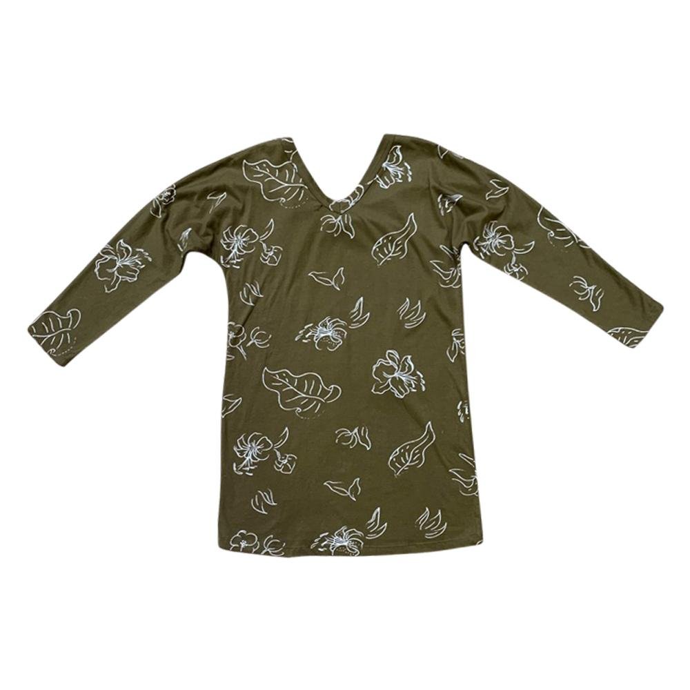 Organic Long Sleeve Lounge Dress for Women - Comfortable Wild Forager Style in Khaki - Perfect for Yoga, Relaxing at Home & Casual Outings