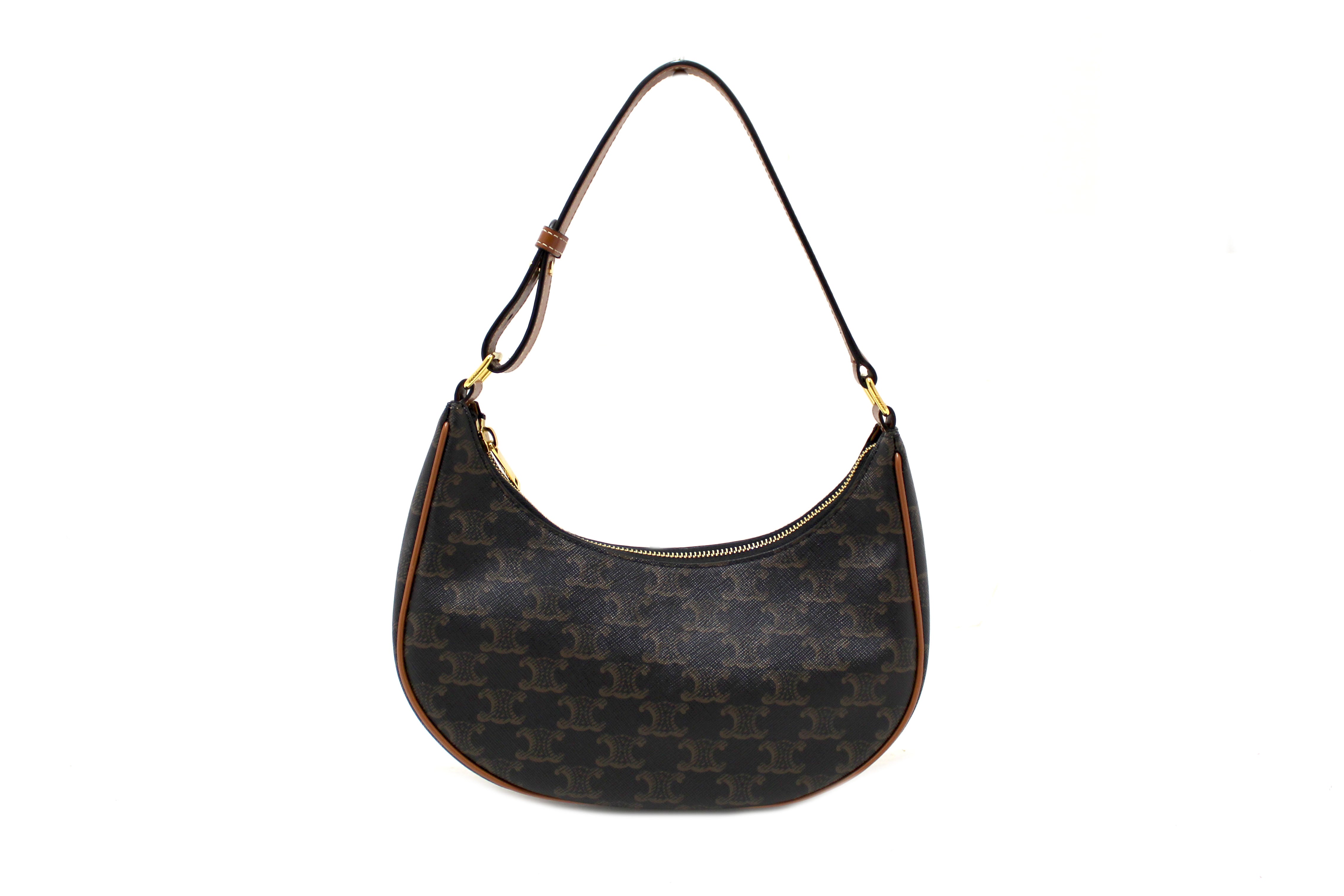 Authentic Celine Ava Triomphe Shoulder Bag - Genuine Brown Leather & Canvas Hobo Purse for Women | Perfect for Work, Travel & Everyday Use