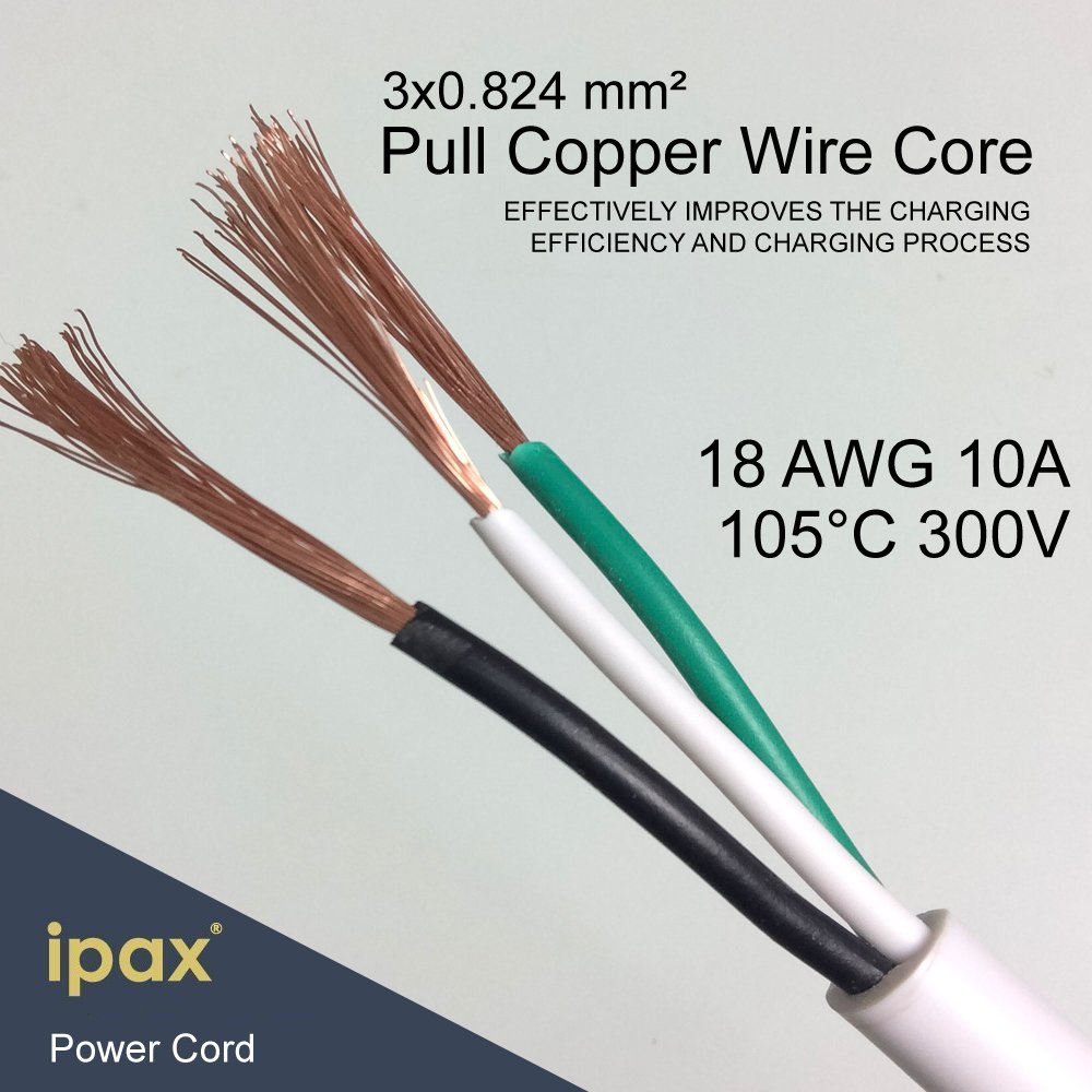 15Ft Extra Long White AC Power Cord Cable - Pure Copper Wire Core for Computer, TV, Printer, Monitor - Durable & Safe Power Supply for Home & Office Use