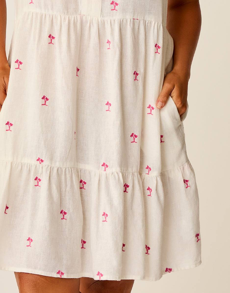 Nellie Linen Dress - Floral Embroidered Summer Dress for Women | Boho Chic Beachwear & Casual Outfit for Vacations, Dates & Outdoor Events
