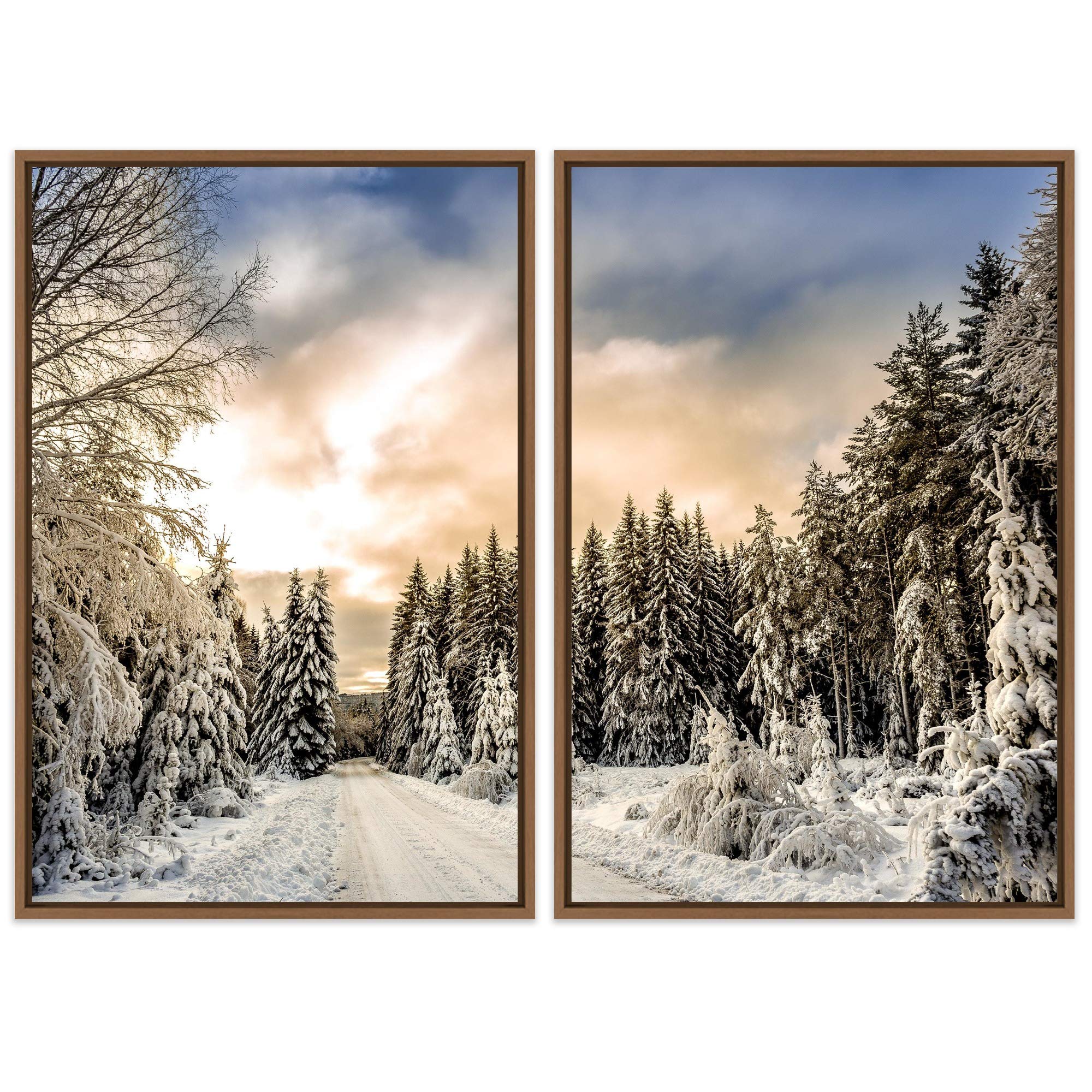 2 Piece Framed Canvas Wall Art - Brown Forest Landscape Prints for Home Decor, Living Room & Bedroom - 16x24 Inch Set of 2 Panels - Perfect for Rustic, Nature-Inspired Interior Design