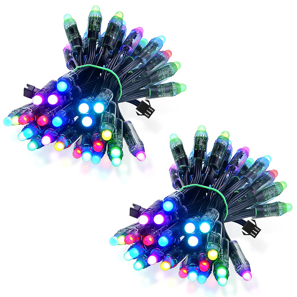 12V 100pcs WS2811 Individually Addressable RGB LED Pixel Lights - IP68 Waterproof, 12mm Black Wire, Diffused Digital Full Color - Perfect for Christmas Decorations, Billboard Lighting, Garden Accents, Party Decor & Outdoor Events