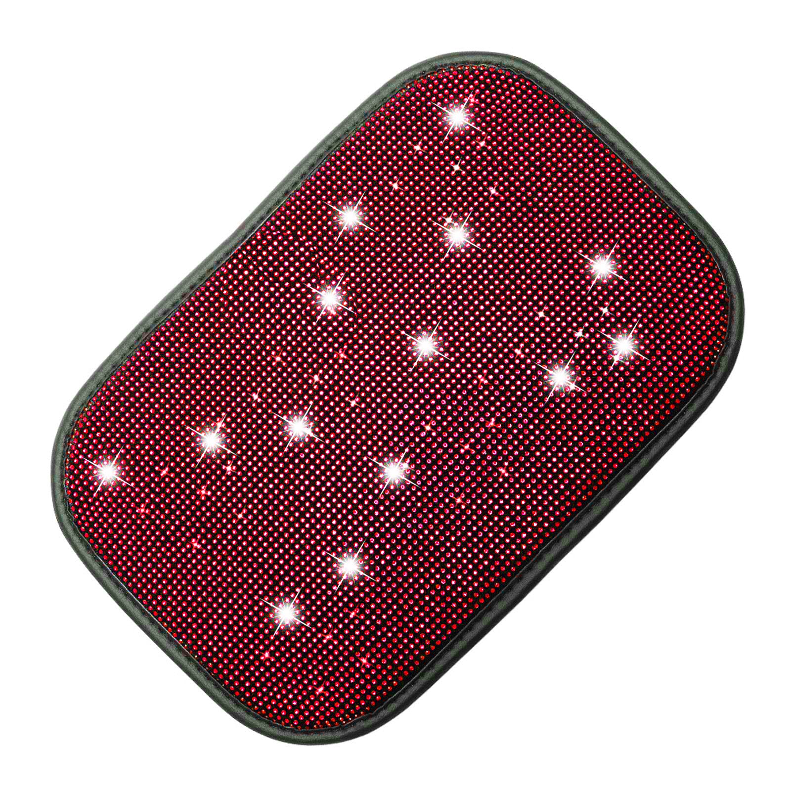 FUNOJOY Bling Diamond Rhinestone Car Armrest Cover for Women - Red Auto Center Console Cover Pad, Luxury Car Accessories & Decor - Perfect for Sedans, SUVs & Daily Commute
