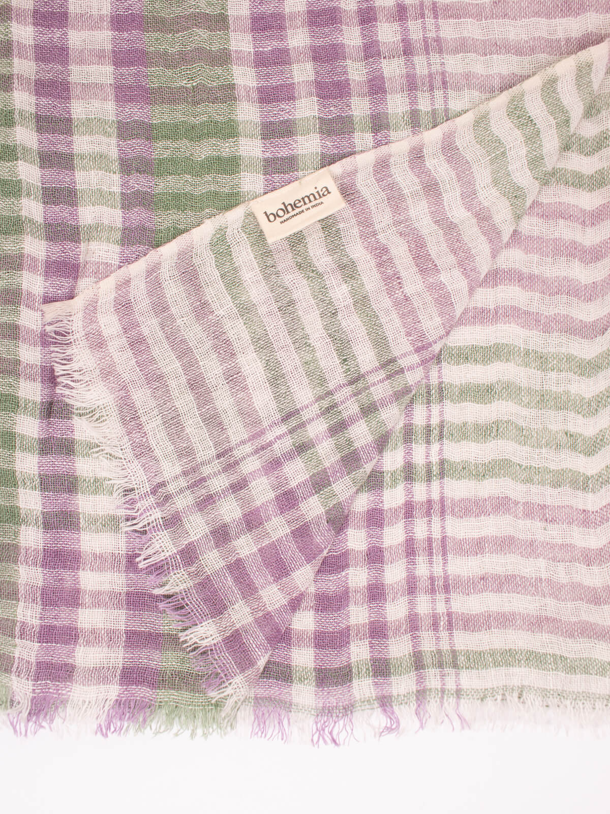 Linen Scarf for Women - Soft & Lightweight Sage and Lilac Check Pattern - Perfect for Spring, Summer, and Fall Outfits, Travel, and Gift Giving