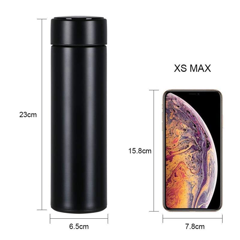 Smart LED Temperature Display Stainless Steel Insulated Water Bottle - 500ml, Black - Perfect for Gym, Hiking & Outdoor Activities