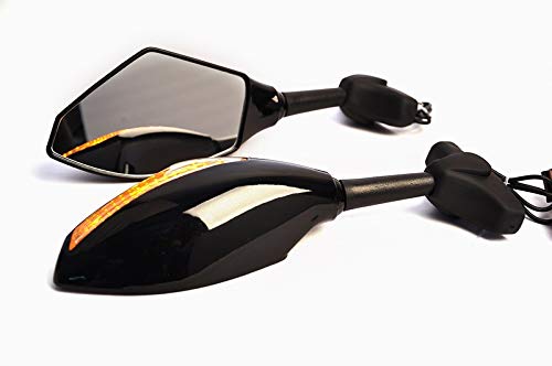 Gloss Black LED Turn Signal Rear View Mirrors (2pcs) - Compatible with Yamaha YZF R1 R6 FZ1 FZ6 600R R3 - Enhanced Visibility & Safety for Night Riding & Urban Commuting