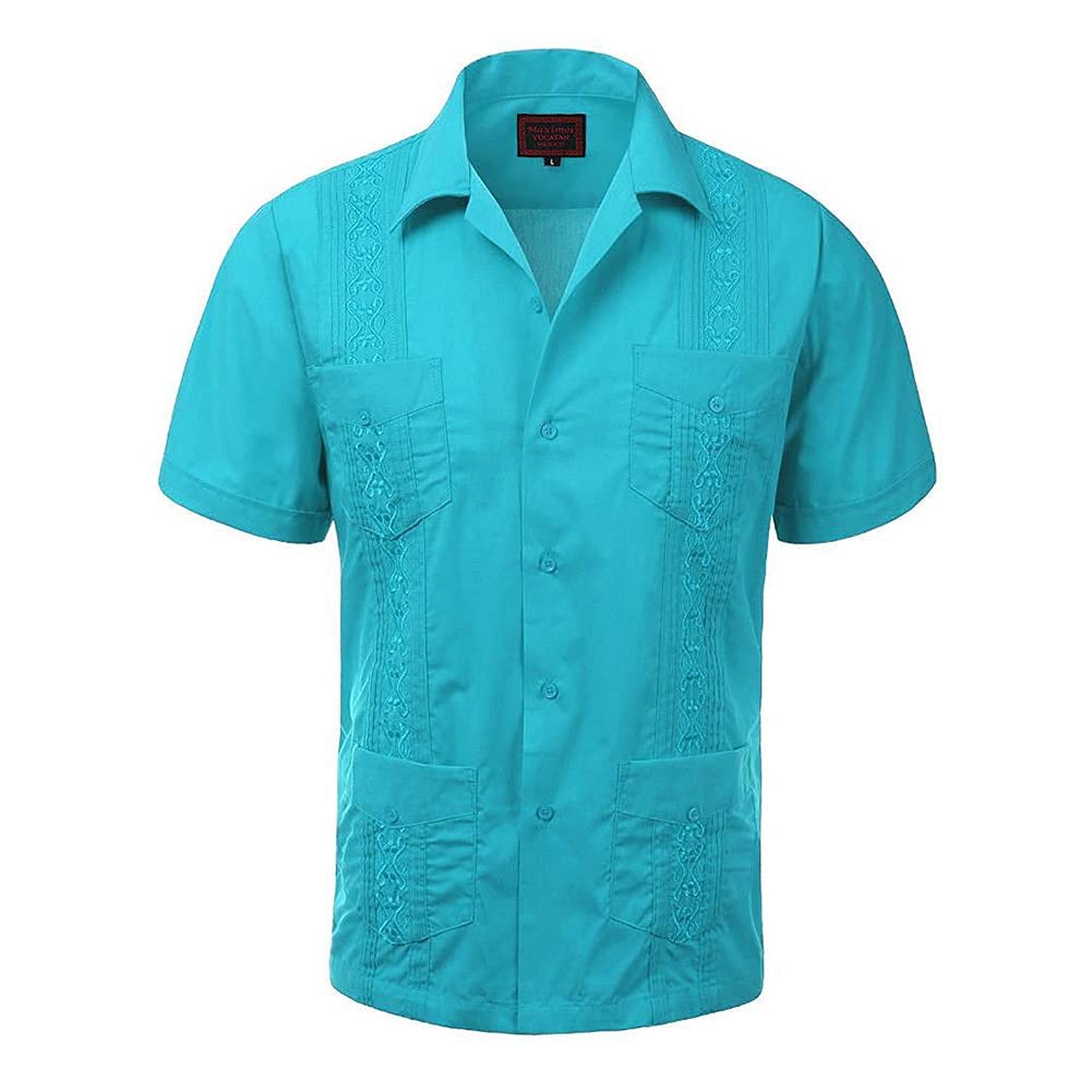 Maximos Men's Guayabera Shirt - Cuban Style Short Sleeve Button Up for Summer, Beach, Wedding & Vacation | Lightweight Breathable Casual Dress Shirt for Tropical Outings & Outdoor Events
