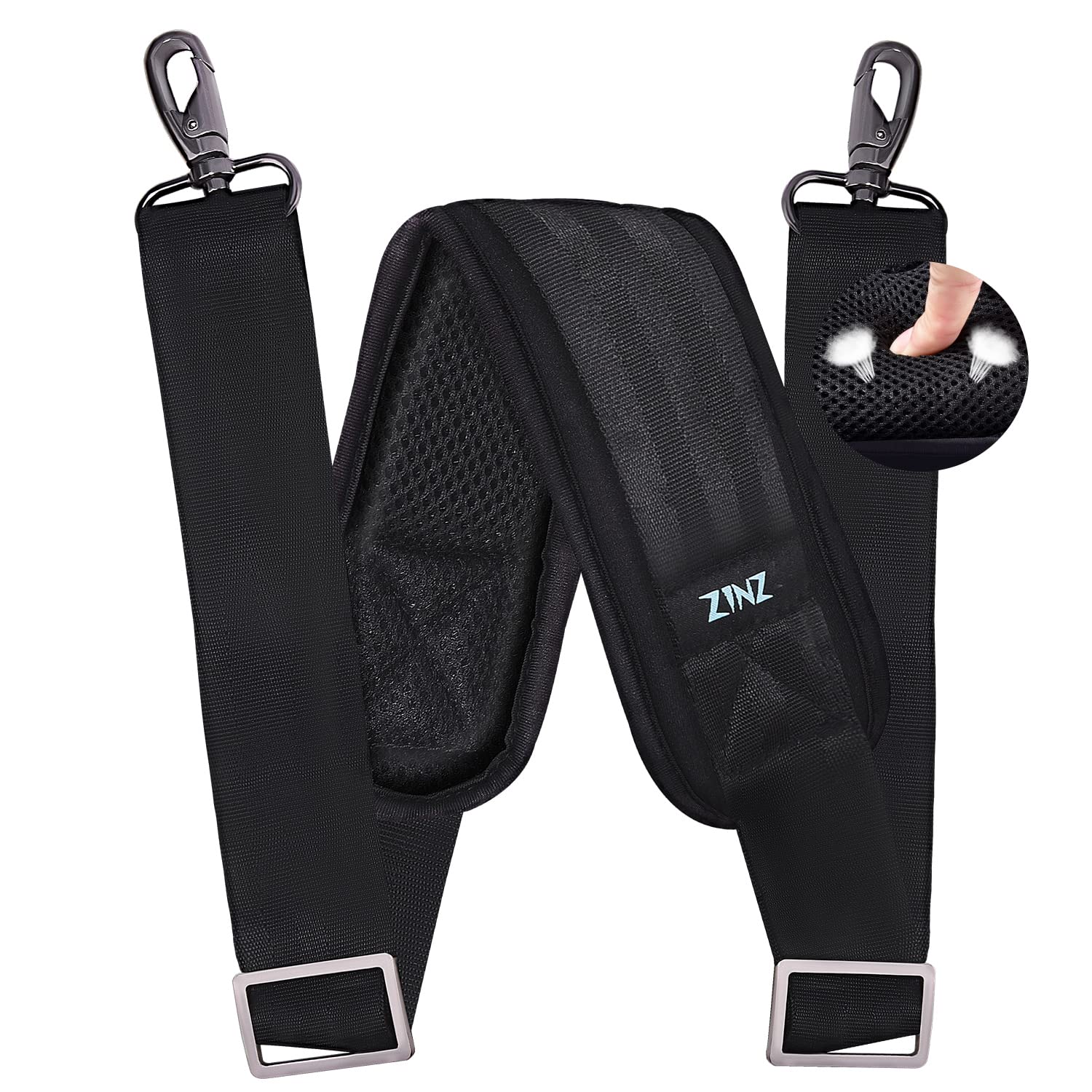 ZINZ 79-inch Universal Replacement Shoulder Strap - Extra Thick Padded Shoulder Cushion with Dual Metal Swivel Hooks & Secure Clasps - Compatible with Laptop Bags, Luggage, Camera Cases & Crossbody Bags (200cm, Black) - Perfect for Travel, Commuting & Everyday Carry