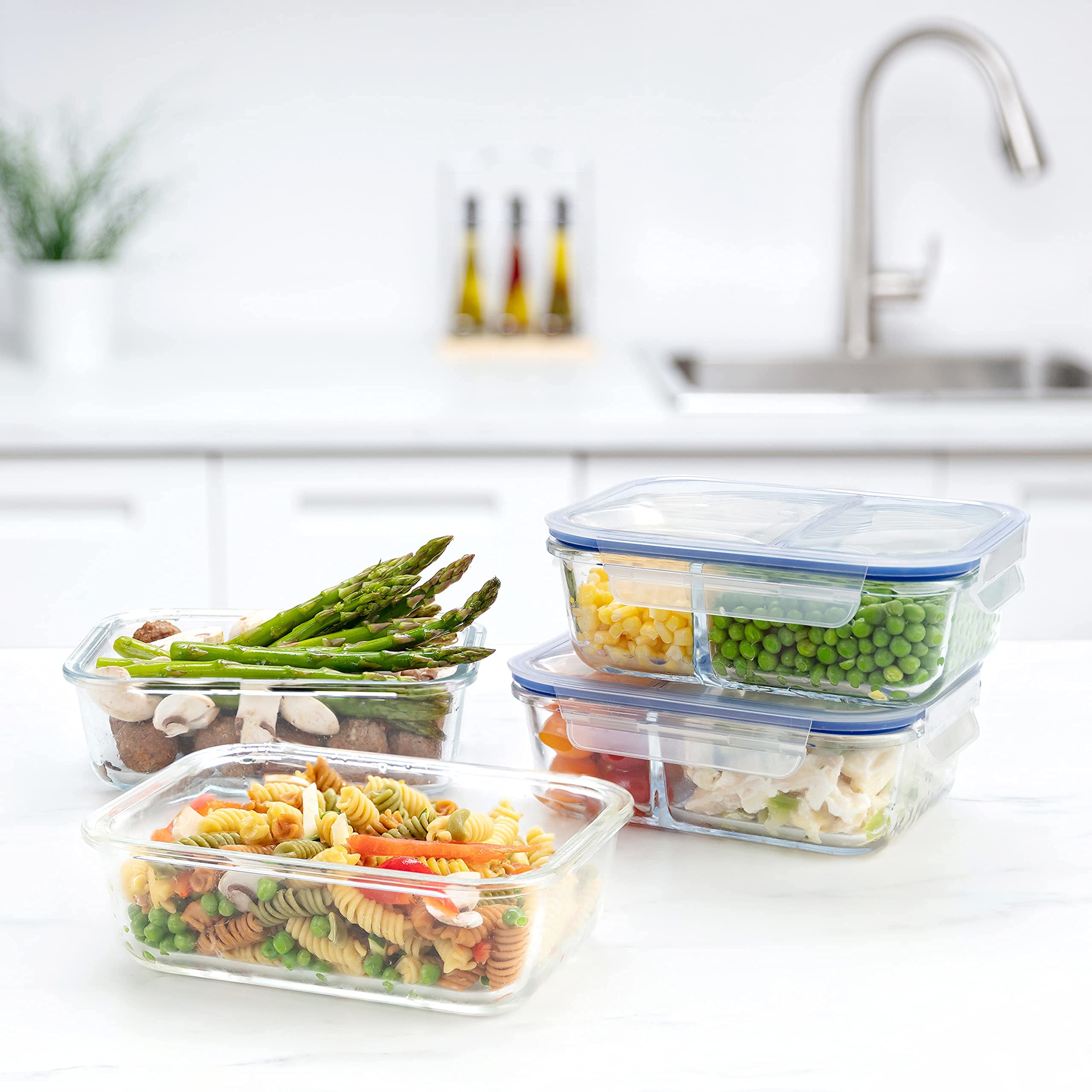 Eco-Friendly Glass Food Storage Containers Set of 4 - Airtight, Leakproof BPA-Free Lids (2 Bento Boxes + 2 Rectangular Containers) | Perfect for Meal Prep, Leftovers & Office Lunch
