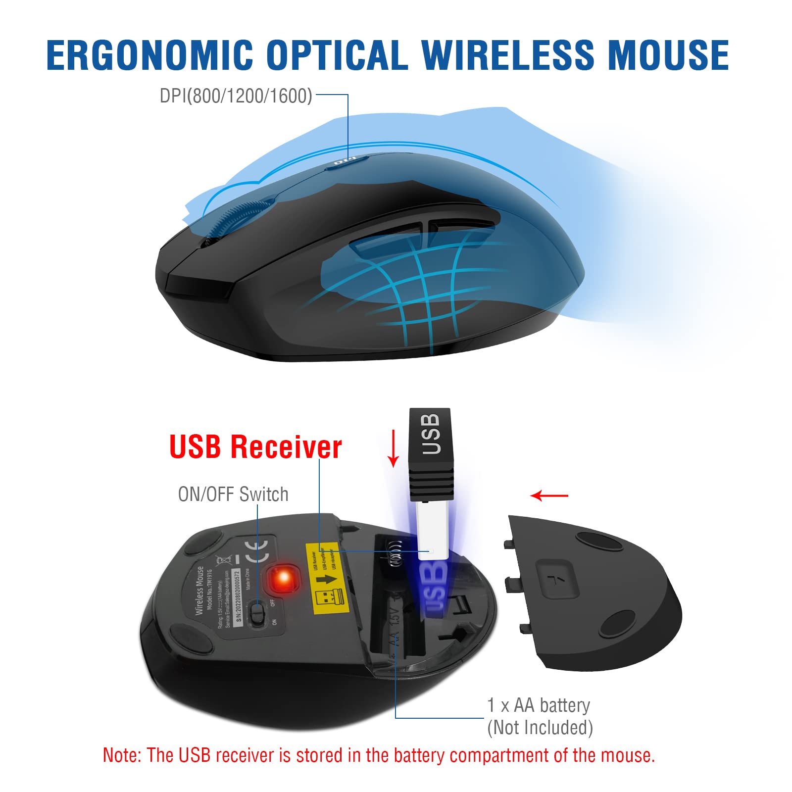 EDJO 2.4G Wireless Keyboard and Mouse Combo - Full-Sized Ergonomic Keyboard with Palm Rest & Optical Wireless Mouse for Windows/Mac - Perfect for Office, Home & Gaming Use on PC, Laptop & Desktop Computers