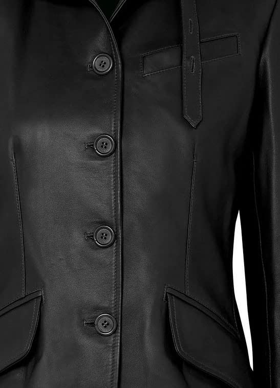 Women's Designer Real Leather Blazer Trench Coat - Missy Sizes (Regular, Plus & Petite) | Stylish Outerwear for Office, Parties & Casual Wear