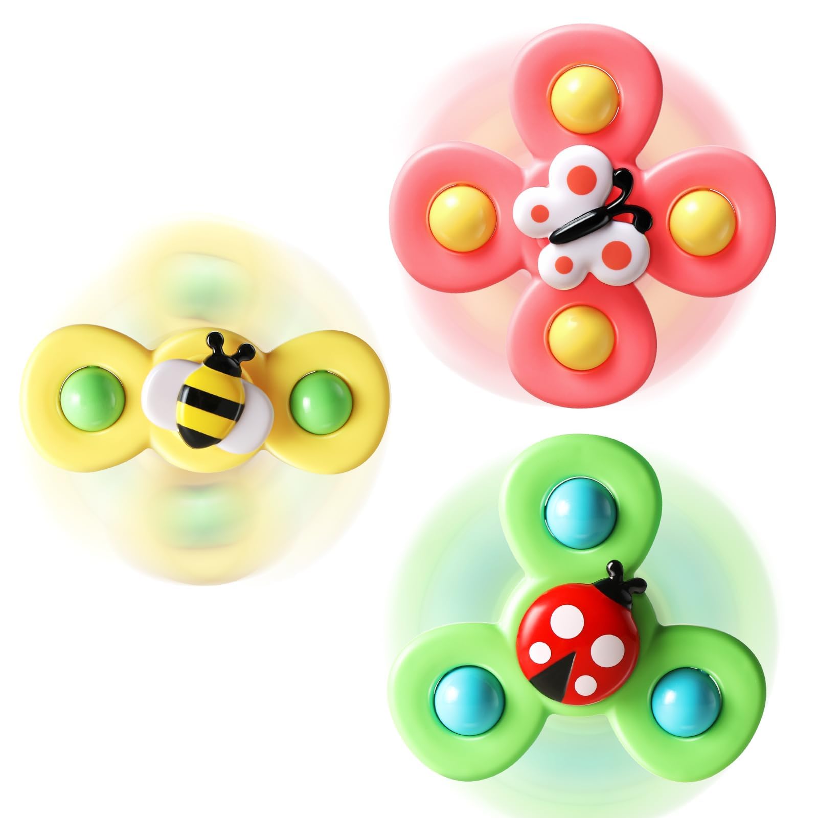 ALASOU 3PCS Suction Cup Spinner Toys for Toddlers 1-3 Years - Sensory Bath Toys for Baby Boys & Girls 12-18 Months | Fun Spinning Top Toy & Birthday Gift for 1-2 Year Olds | Perfect for Bathtime Play, Early Learning & Sensory Development