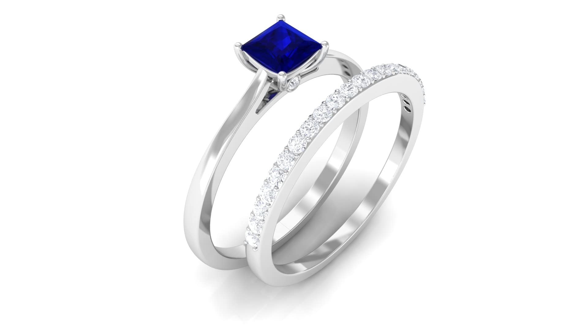 1.25 CT Blue Sapphire and Diamond Wedding Ring Set in 14K Solid Gold – Elegant Engagement Ring & Wedding Band for Brides – Perfect for Proposals, Anniversaries, and Special Occasions