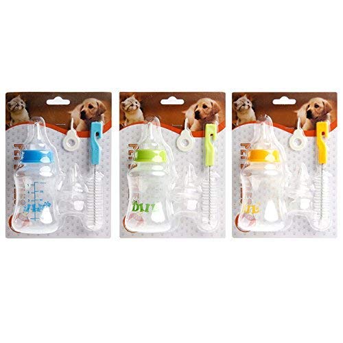 SR VISION Durable 150ML Plastic Pet Milk Feeder Bottle with Long Handle Brush & Nipple Set - Ideal for Puppies & Small Dogs - Drinking Water & Milk - Easy to Clean - Multicolor (Pack of 1) - Perfect for Newborn Pets, Travel & Home Use