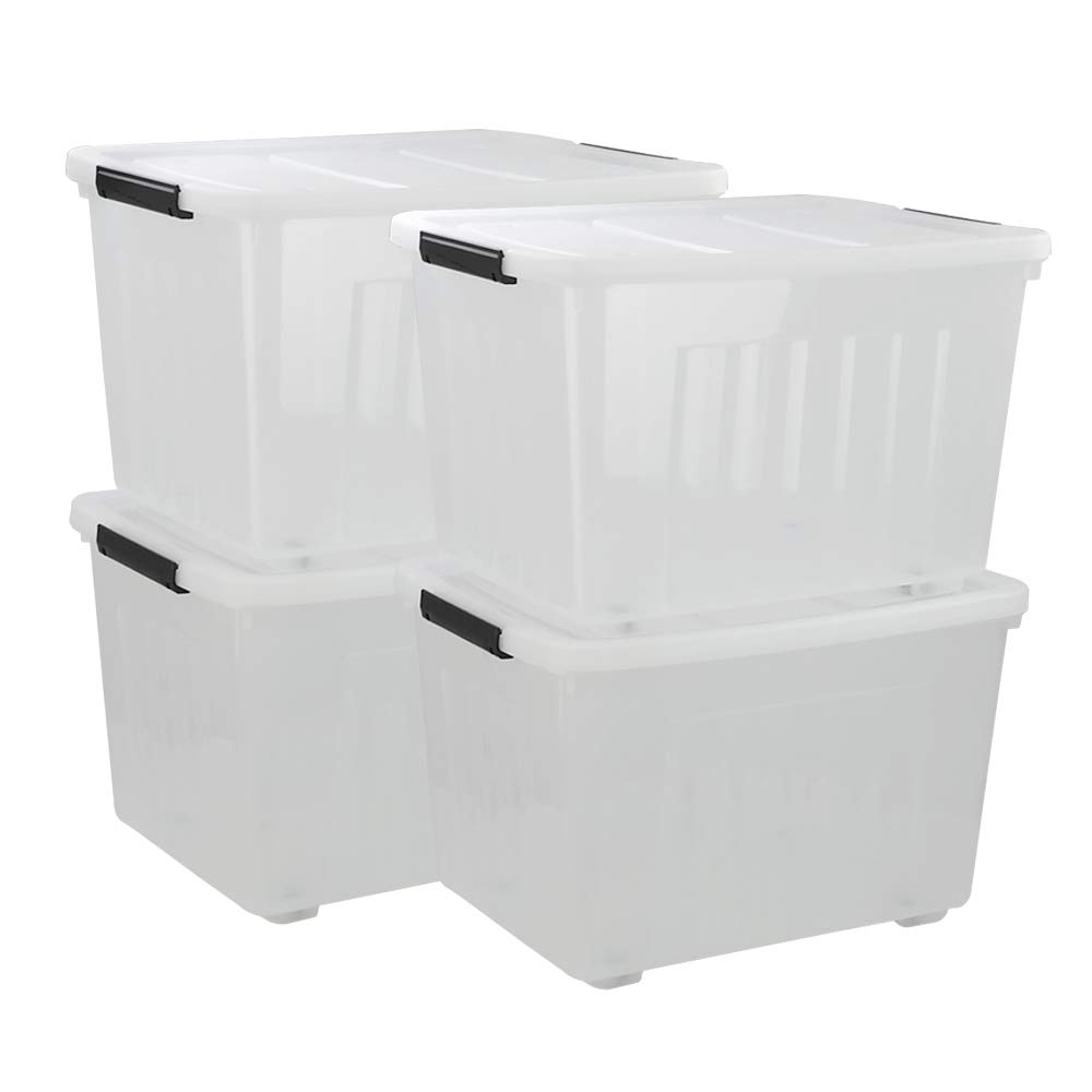 Large Clear Storage Boxes with Lids & Wheels, Set of 4 - for Home & Office Organization