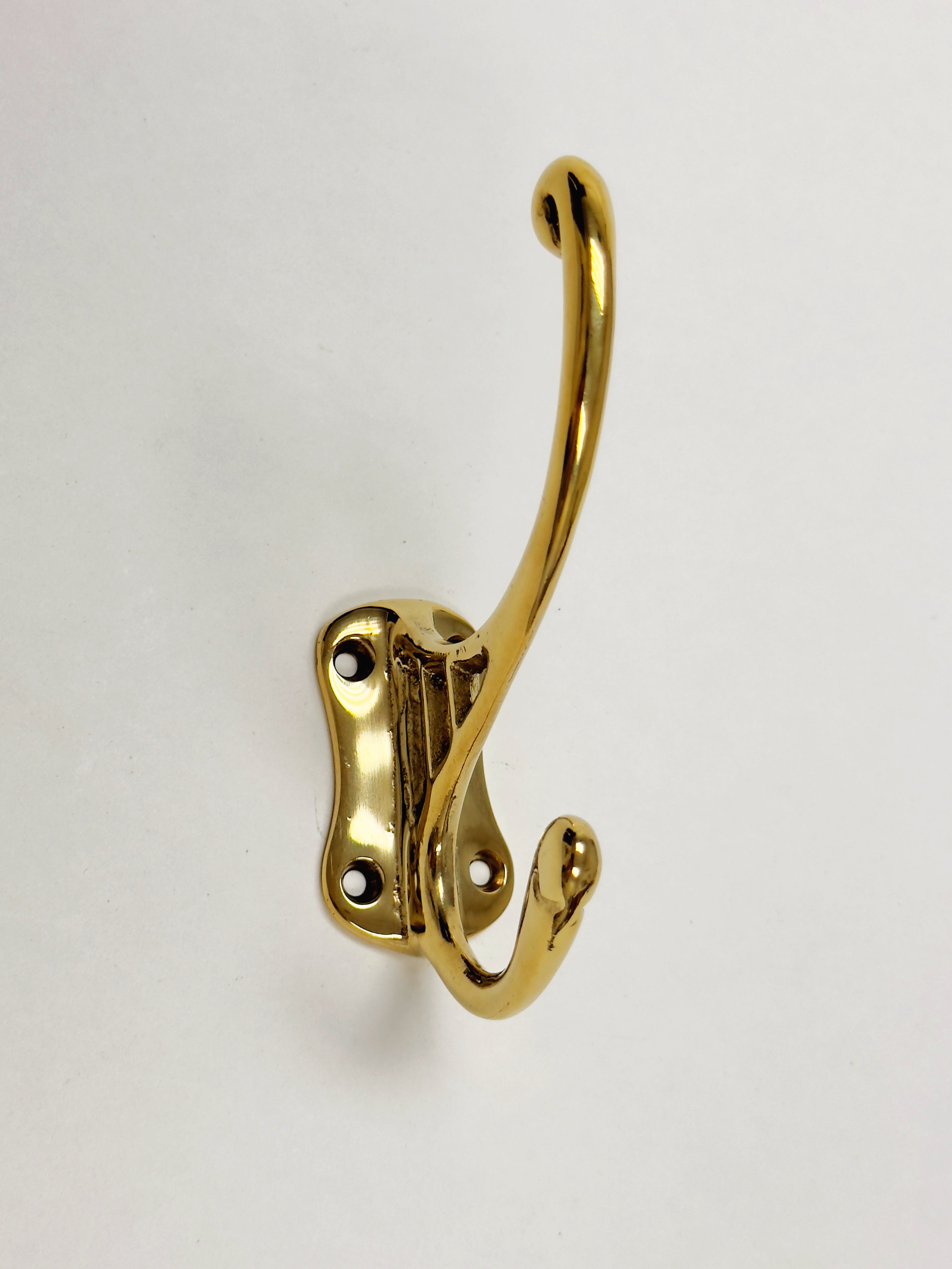 Vintage Style Polished Unlacquered Brass Double Wall Hook - Heavy Duty Coat Hanger for Entryway, Bathroom & Bedroom Organization
