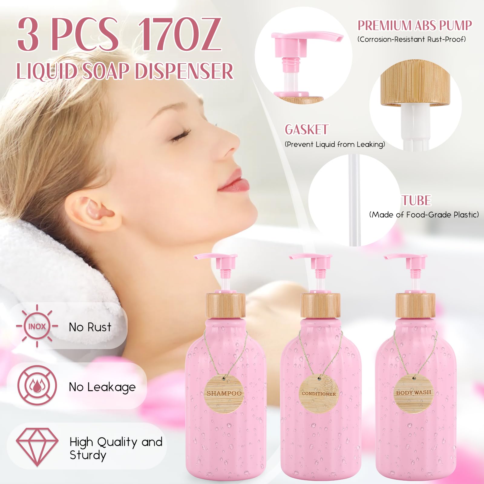 17PCS Pink Bathroom Accessories Set with Trash Can, Soap Dispenser, Toothbrush Holder & Tray - Modern Bath & Kitchen Organization for Home, Spa, Hotel Decor